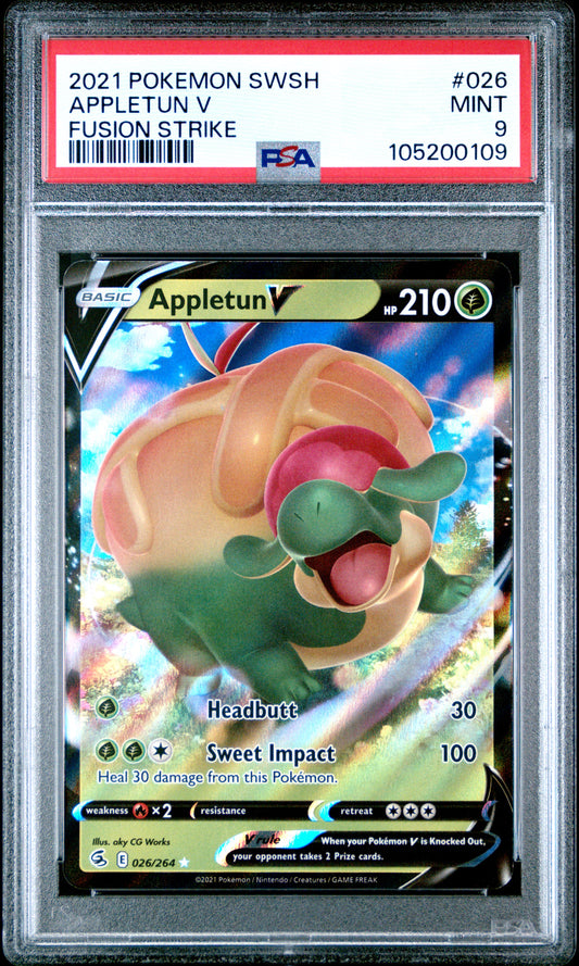 APPLETUN V 26/264 Common POKEMON SWORD & SHIELD FUSION STRIKE FUSION STRIKE PSA9 MINT 9 PSA population 26 <a href=https://www.psacard.com/cert/105200109/psa>https://www.psacard.com/cert/105200109/psa</a>