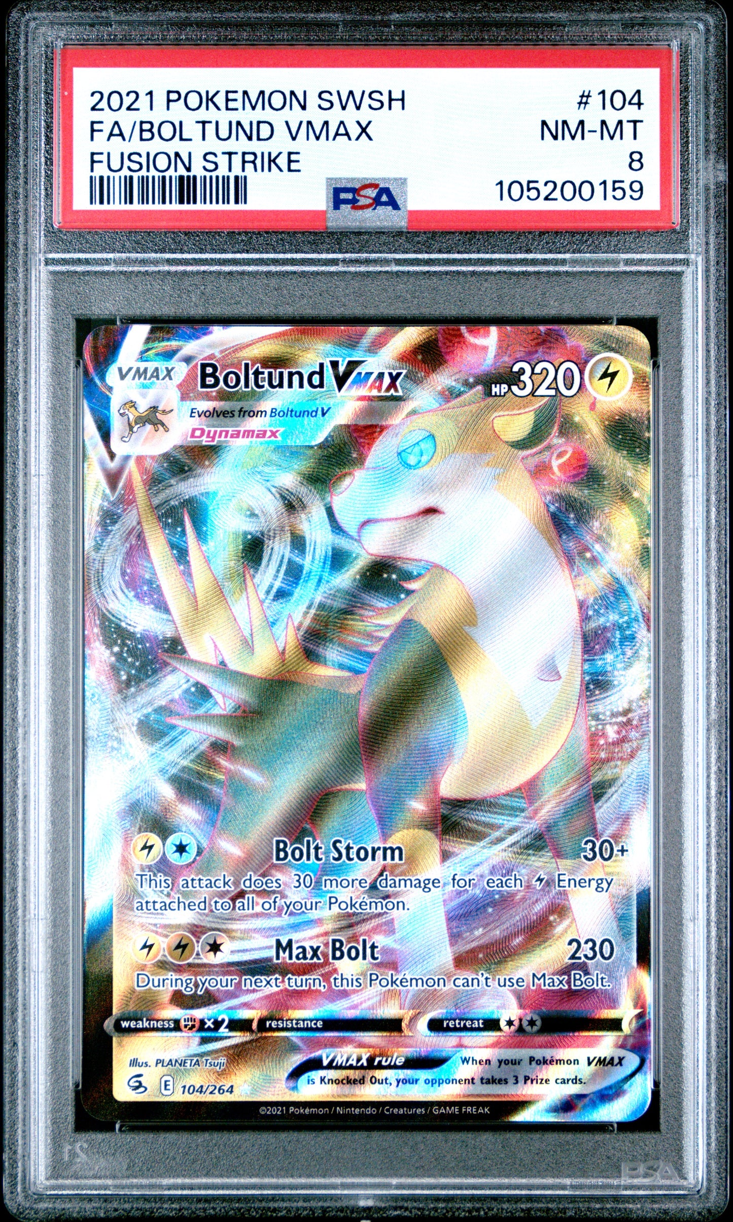 FA/BOLTUND VMAX 104/264 Common POKEMON SWORD & SHIELD FUSION STRIKE FUSION STRIKE PSA8 NM-MT 8 PSA population 13 <a href=https://www.psacard.com/cert/105200159/psa>https://www.psacard.com/cert/105200159/psa</a>