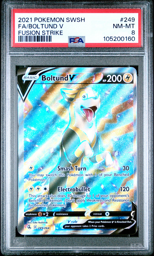 FA/BOLTUND V 249/264 Common POKEMON SWORD & SHIELD FUSION STRIKE FUSION STRIKE PSA8 NM-MT 8 PSA population 30 <a href=https://www.psacard.com/cert/105200160/psa>https://www.psacard.com/cert/105200160/psa</a>