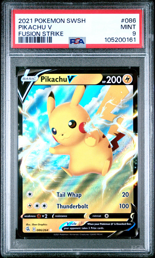 PIKACHU V 86/264 Common POKEMON SWORD & SHIELD FUSION STRIKE FUSION STRIKE PSA9 MINT 9 PSA population 195 <a href=https://www.psacard.com/cert/105200161/psa>https://www.psacard.com/cert/105200161/psa</a>