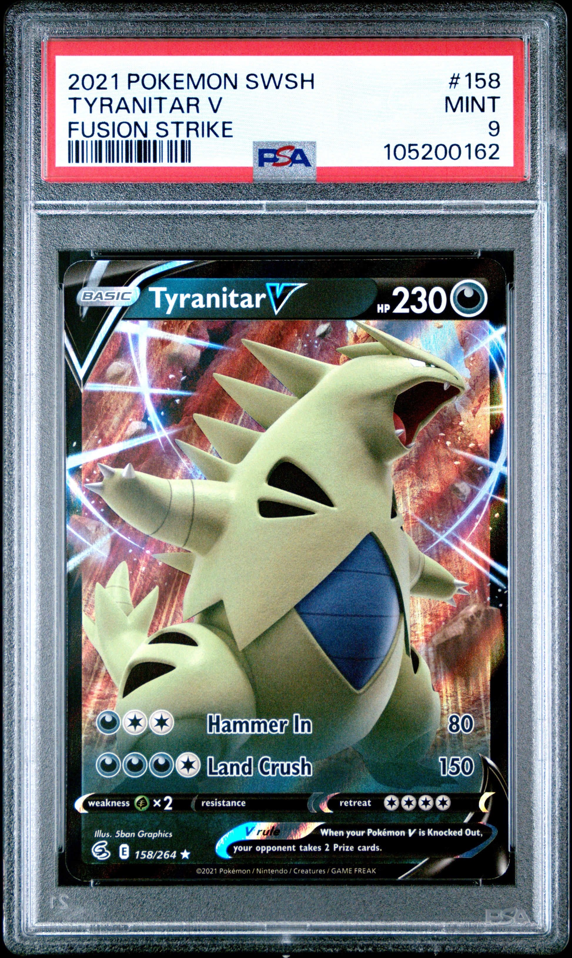 TYRANITAR V 158/264 Common POKEMON SWORD & SHIELD FUSION STRIKE FUSION STRIKE PSA9 MINT 9 PSA population 135 <a href=https://www.psacard.com/cert/105200162/psa>https://www.psacard.com/cert/105200162/psa</a>