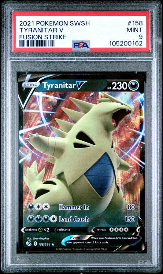 TYRANITAR V 158/264 Common POKEMON SWORD & SHIELD FUSION STRIKE FUSION STRIKE PSA9 MINT 9 PSA population 135 <a href=https://www.psacard.com/cert/105200162/psa>https://www.psacard.com/cert/105200162/psa</a>