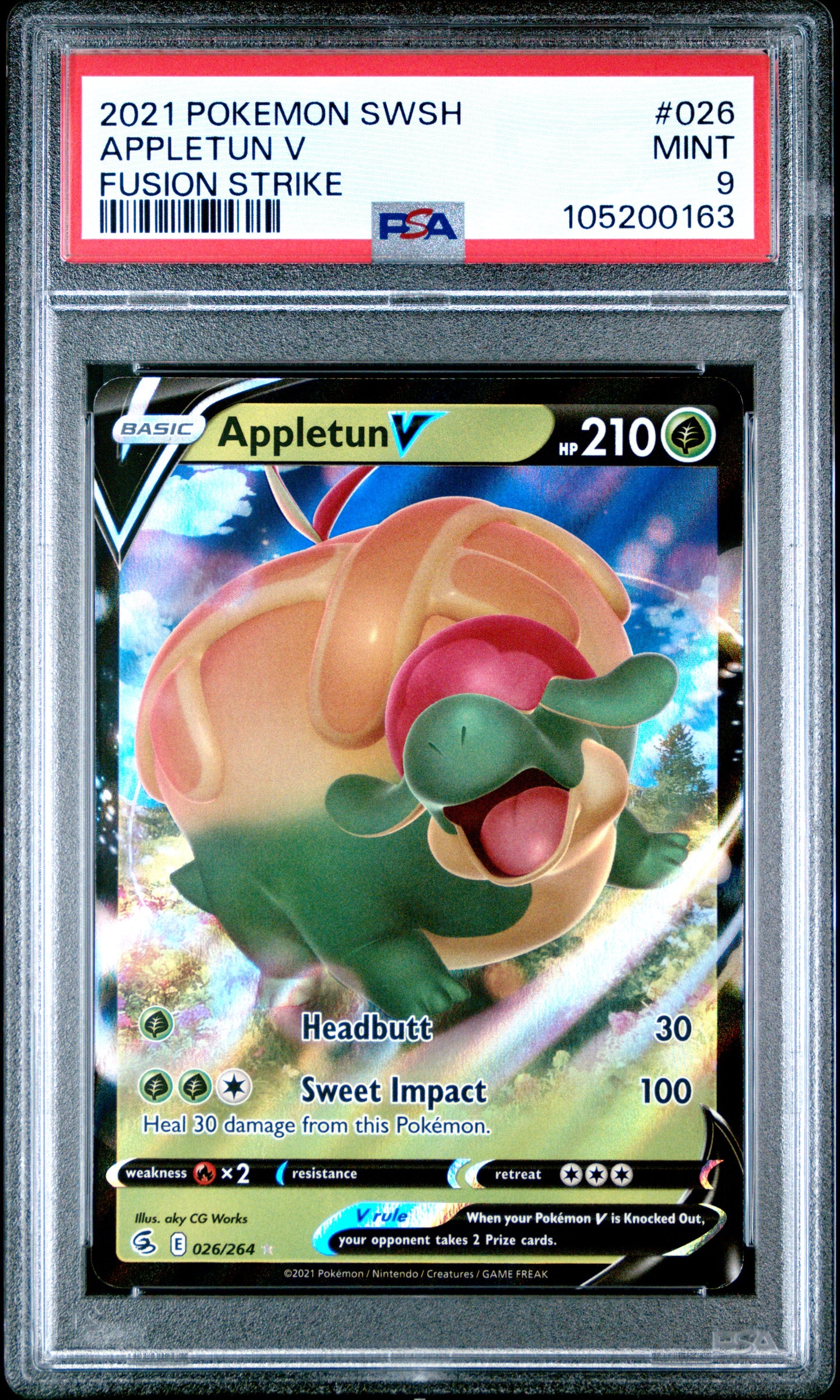 APPLETUN V 26/264 Common POKEMON SWORD & SHIELD FUSION STRIKE FUSION STRIKE PSA9 MINT 9 PSA population 26 <a href=https://www.psacard.com/cert/105200163/psa>https://www.psacard.com/cert/105200163/psa</a>