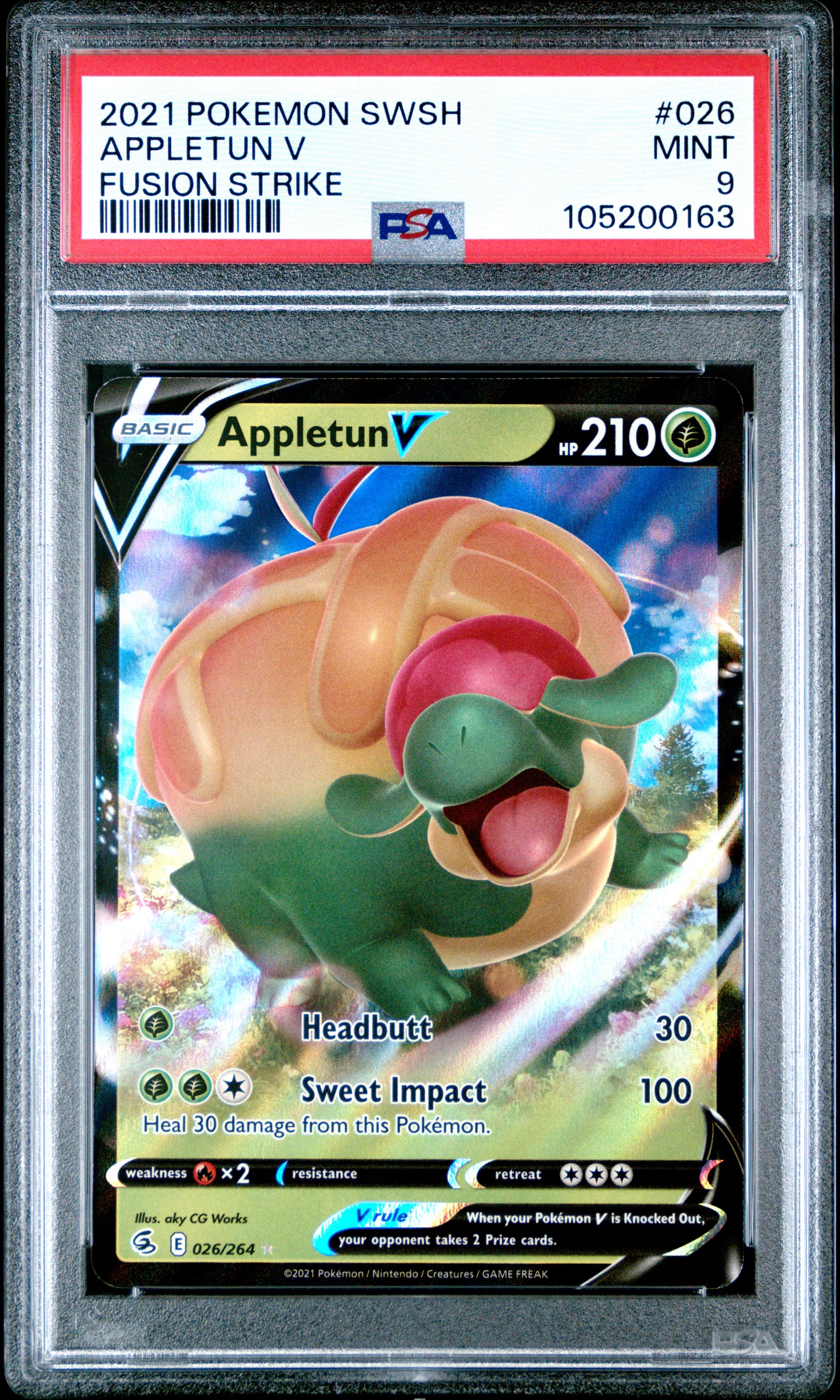 APPLETUN V 26/264 Common POKEMON SWORD & SHIELD FUSION STRIKE FUSION STRIKE PSA9 MINT 9 PSA population 26 <a href=https://www.psacard.com/cert/105200163/psa>https://www.psacard.com/cert/105200163/psa</a>