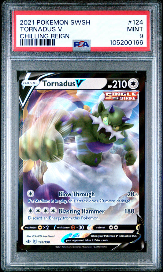 TORNADUS V 124/198 Common POKEMON SWORD & SHIELD CHILLING REIGN CHILLING REIGN PSA9 MINT 9 PSA population 27 <a href=https://www.psacard.com/cert/105200166/psa>https://www.psacard.com/cert/105200166/psa</a>
