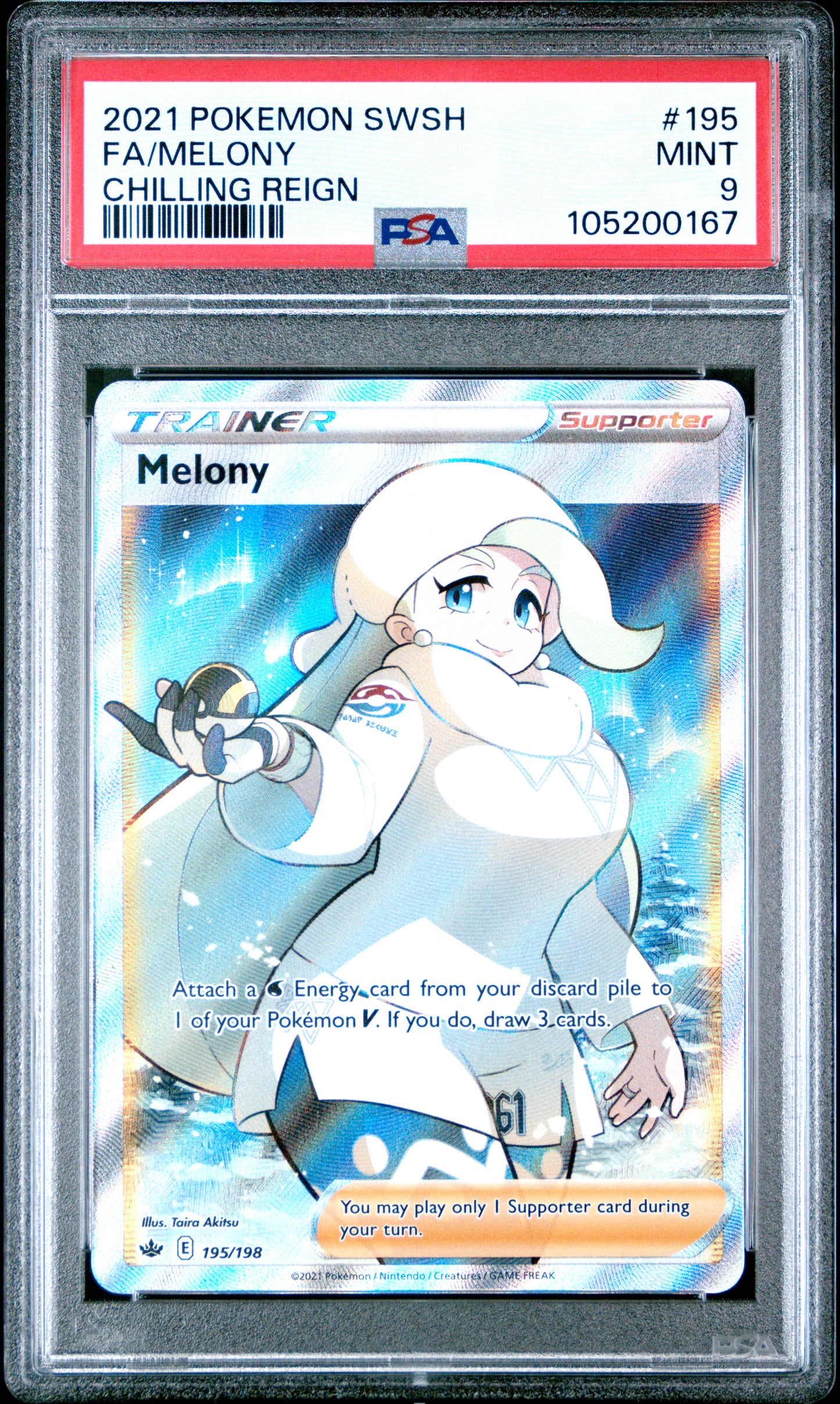 FA/MELONY 195/198 Common POKEMON SWORD & SHIELD CHILLING REIGN CHILLING REIGN PSA9 MINT 9 PSA population 293 <a href=https://www.psacard.com/cert/105200167/psa>https://www.psacard.com/cert/105200167/psa</a>