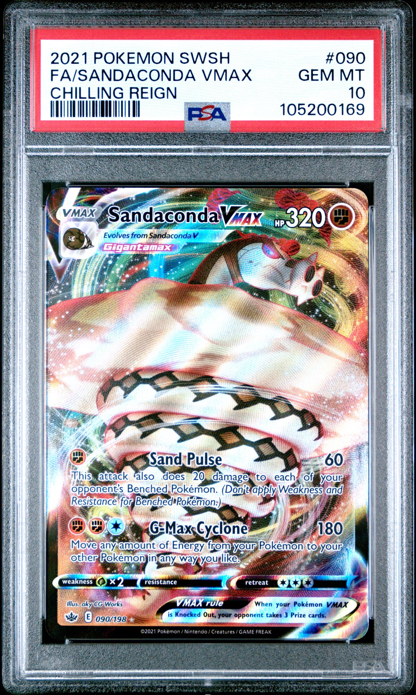 FA/SANDACONDA VMAX 90/198 Common POKEMON SWORD & SHIELD CHILLING REIGN CHILLING REIGN PSA10 GEM MT 10 PSA population 110 <a href=https://www.psacard.com/cert/105200169/psa>https://www.psacard.com/cert/105200169/psa</a>