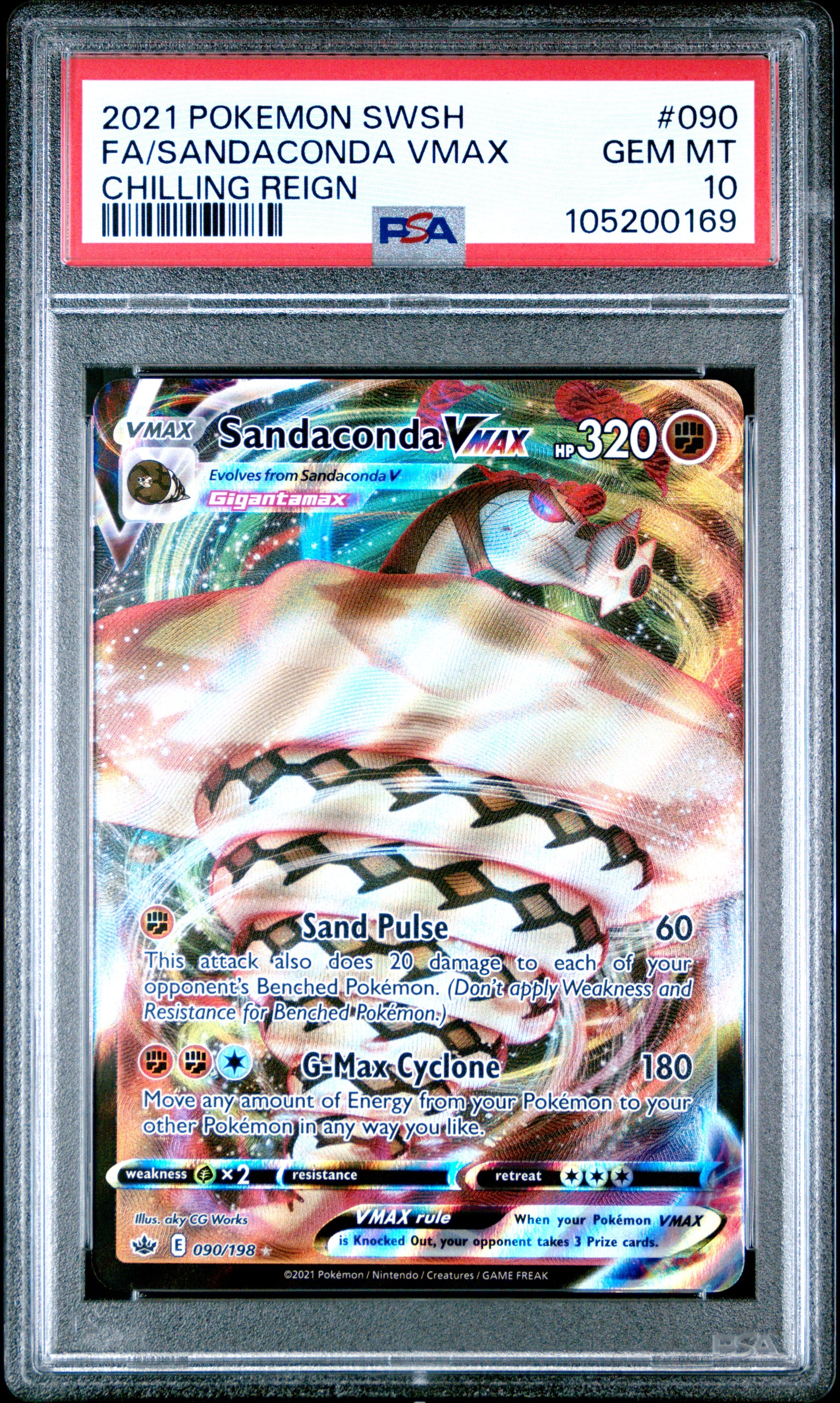 FA/SANDACONDA VMAX 90/198 Common POKEMON SWORD & SHIELD CHILLING REIGN CHILLING REIGN PSA10 GEM MT 10 PSA population 110 <a href=https://www.psacard.com/cert/105200169/psa>https://www.psacard.com/cert/105200169/psa</a>