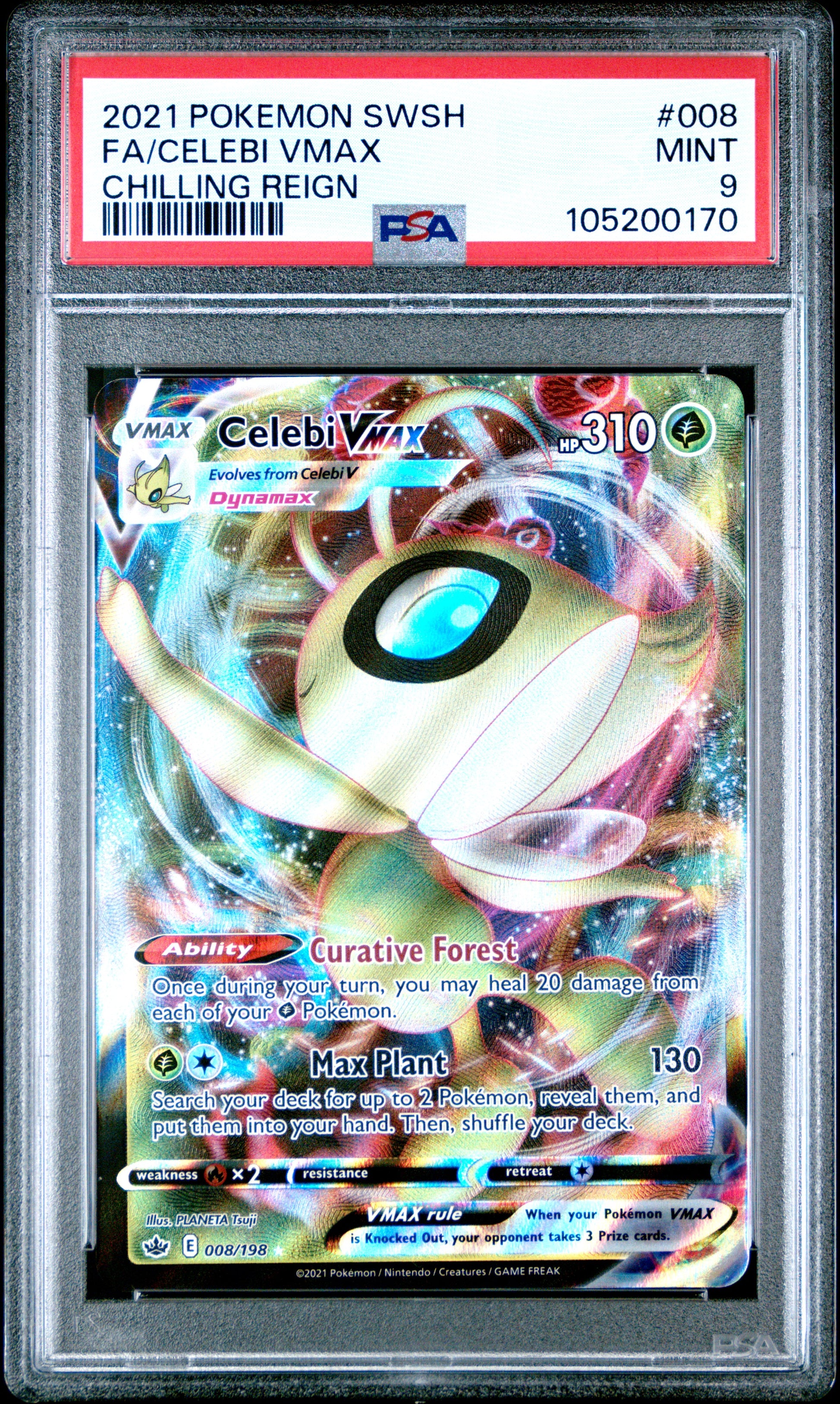 FA/CELEBI VMAX 8/198 Common POKEMON SWORD & SHIELD CHILLING REIGN CHILLING REIGN PSA9 MINT 9 PSA population 96 <a href=https://www.psacard.com/cert/105200170/psa>https://www.psacard.com/cert/105200170/psa</a>