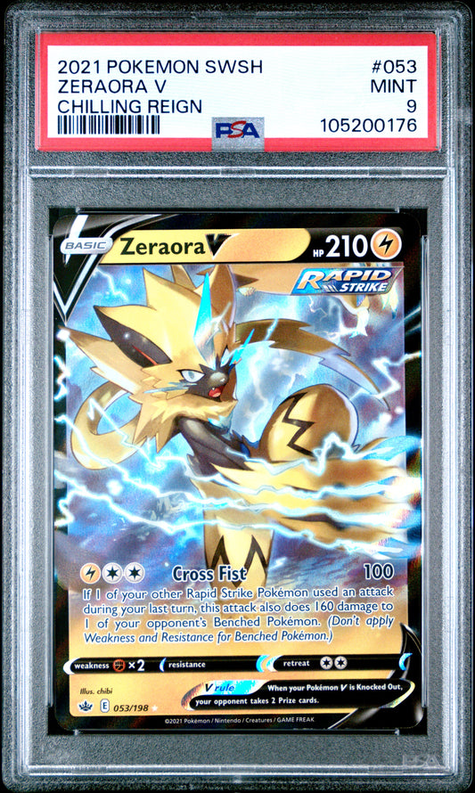 ZERAORA V 53/198 Common POKEMON SWORD & SHIELD CHILLING REIGN CHILLING REIGN PSA9 MINT 9 PSA population 60 <a href=https://www.psacard.com/cert/105200176/psa>https://www.psacard.com/cert/105200176/psa</a>