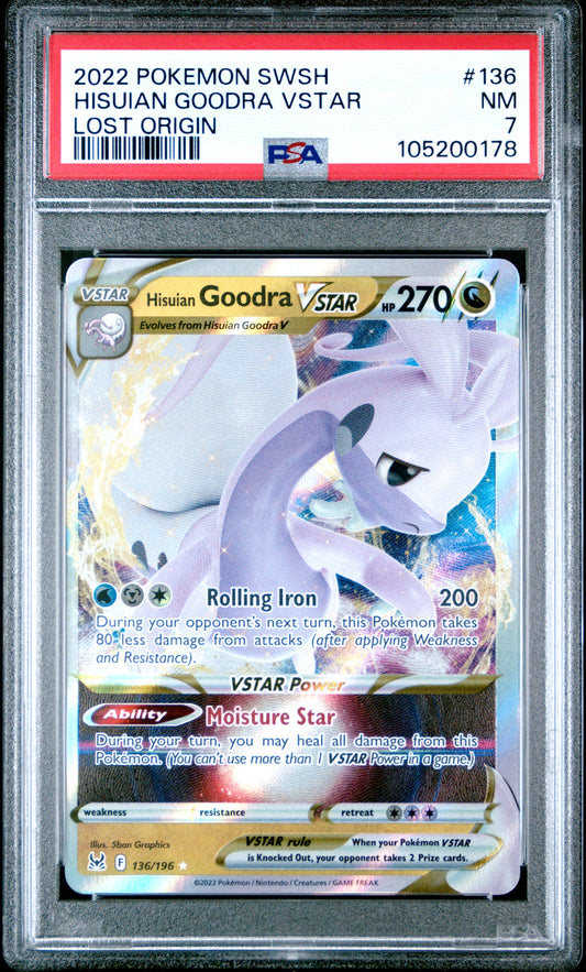 HISUIAN GOODRA VSTAR 136/196 Common POKEMON SWORD & SHIELD LOST ORIGIN LOST ORIGIN PSA7 NM 7 PSA population 7 <a href=https://www.psacard.com/cert/105200178/psa>https://www.psacard.com/cert/105200178/psa</a>