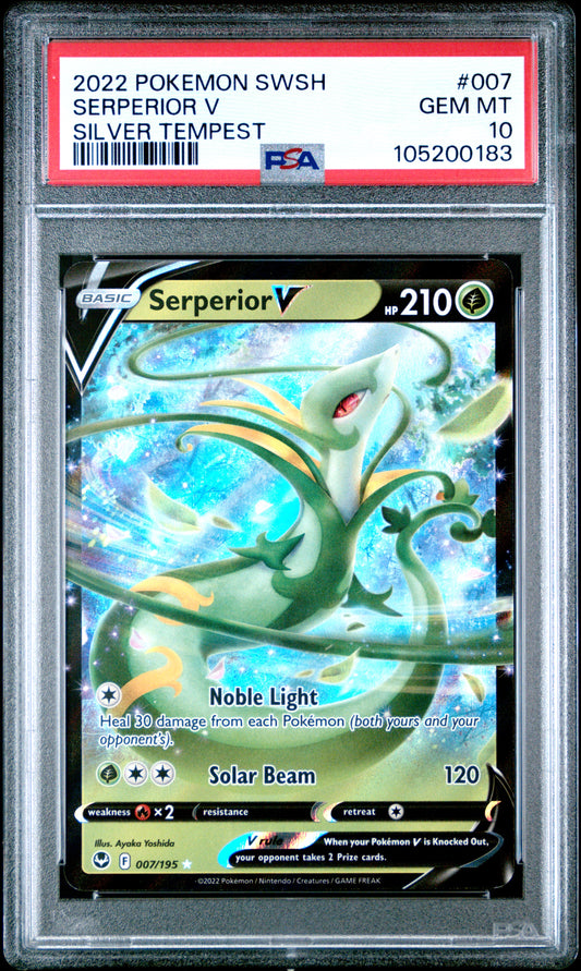 SERPERIOR V 7/195 Common POKEMON SWORD & SHIELD SILVER TEMPEST SILVER TEMPEST PSA10 GEM MT 10 PSA population 87 <a href=https://www.psacard.com/cert/105200183/psa>https://www.psacard.com/cert/105200183/psa</a>