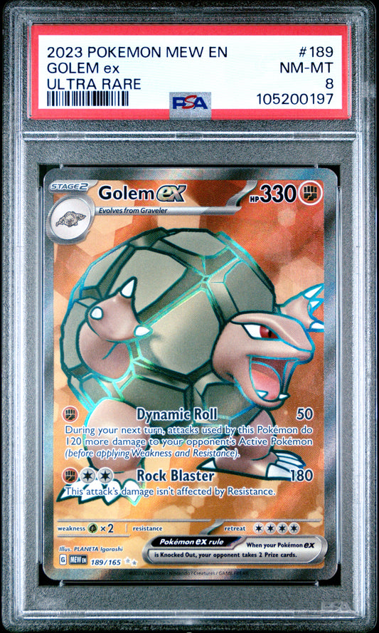 GOLEM EX 189/165 Common POKEMON MEW EN-151 ULTRA RARE PSA8 NM-MT 8 PSA population 115 <a href=https://www.psacard.com/cert/105200197/psa>https://www.psacard.com/cert/105200197/psa</a>