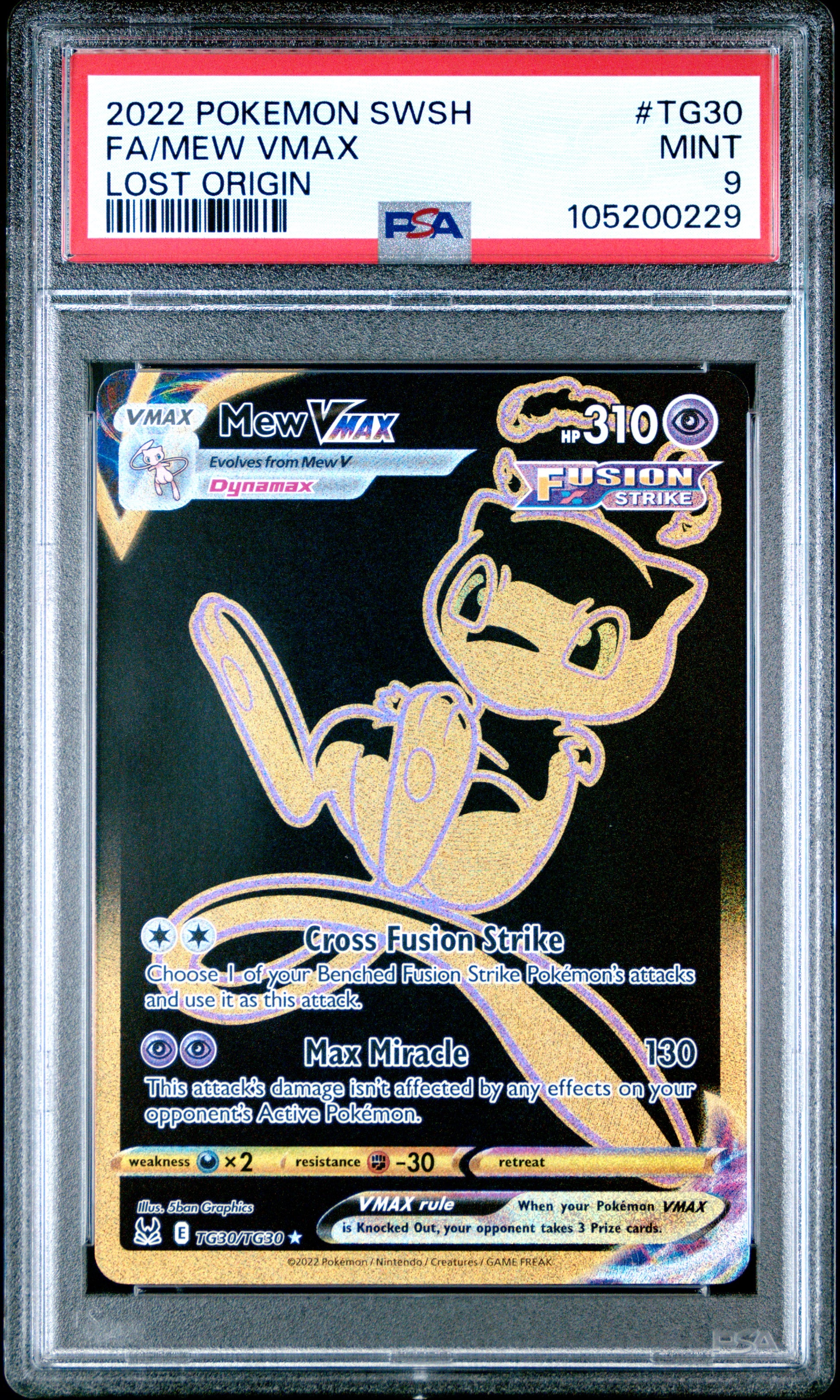 FA/MEW VMAX TG30/TG30 Common POKEMON SWORD & SHIELD LOST ORIGIN LOST ORIGIN PSA9 MINT 9 PSA population 2119 <a href=https://www.psacard.com/cert/105200229/psa>https://www.psacard.com/cert/105200229/psa</a>