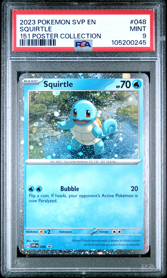 SQUIRTLE 48/SVP Common POKEMON SVP EN-SV BLACK STAR PROMO 151 POSTER COLLECTION PSA9 MINT 9 PSA population 1526 <a href=https://www.psacard.com/cert/105200245/psa>https://www.psacard.com/cert/105200245/psa</a>