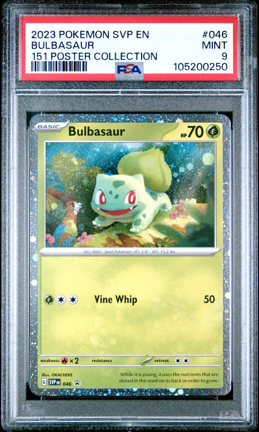 BULBASAUR 46/SVP Common POKEMON SVP EN-SV BLACK STAR PROMO 151 POSTER COLLECTION PSA9 MINT 9 PSA population 1717 <a href=https://www.psacard.com/cert/105200250/psa>https://www.psacard.com/cert/105200250/psa</a>