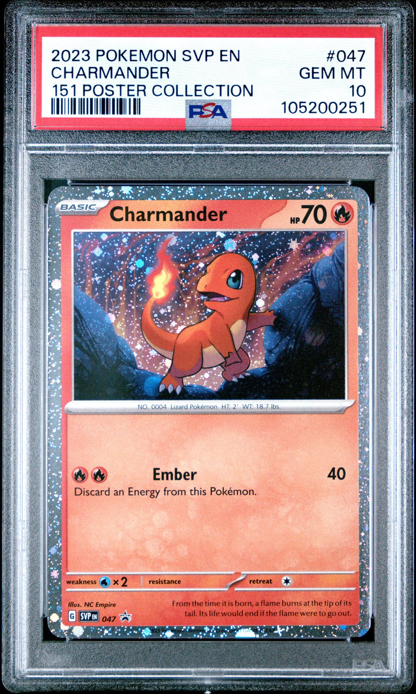 CHARMANDER 47/SVP Common POKEMON SVP EN-SV BLACK STAR PROMO 151 POSTER COLLECTION PSA10 GEM MT 10 PSA population 1156 <a href=https://www.psacard.com/cert/105200251/psa>https://www.psacard.com/cert/105200251/psa</a>