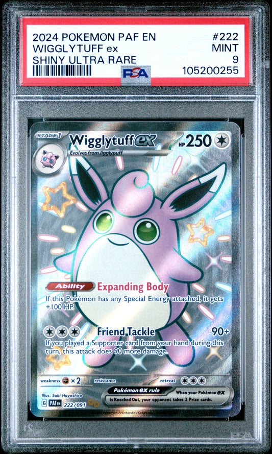 WIGGLYTUFF EX 222/91 Common POKEMON PAF EN-PALDEAN FATES SHINY ULTRA RARE PSA9 MINT 9 PSA population 207 <a href=https://www.psacard.com/cert/105200255/psa>https://www.psacard.com/cert/105200255/psa</a>
