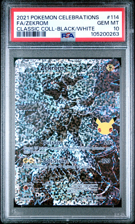 FA/ZEKROM 114/114 Common POKEMON CELEBRATIONS CLASSIC COLLECTION CLASSIC COLL-BLACK/WHITE PSA10 GEM MT 10 PSA population 3730 <a href=https://www.psacard.com/cert/105200263/psa>https://www.psacard.com/cert/105200263/psa</a>