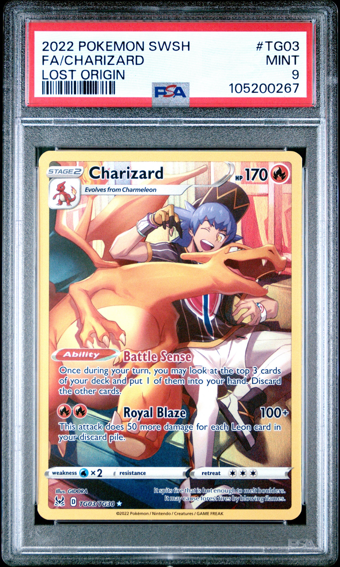 FA/CHARIZARD TG03/TG30 Common POKEMON SWORD & SHIELD LOST ORIGIN LOST ORIGIN PSA9 MINT 9 PSA population 6728 <a href=https://www.psacard.com/cert/105200267/psa>https://www.psacard.com/cert/105200267/psa</a>