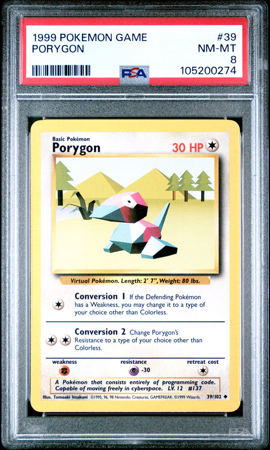 PORYGON 39/102 Unlimited POKEMON GAME PSA8 NM-MT 8 PSA population 169 <a href=https://www.psacard.com/cert/105200274/psa>https://www.psacard.com/cert/105200274/psa</a>