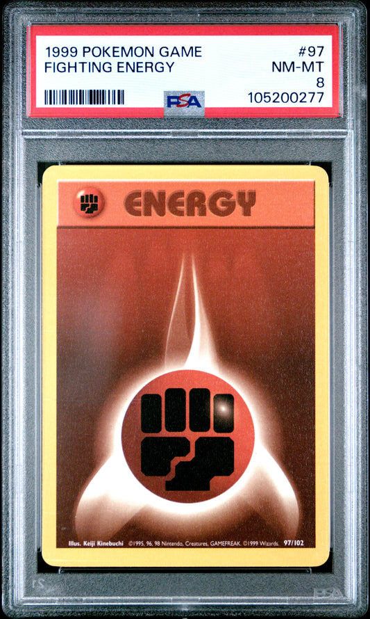 FIGHTING ENERGY 97/102 Unlimited POKEMON GAME PSA8 NM-MT 8 PSA population 164 <a href=https://www.psacard.com/cert/105200277/psa>https://www.psacard.com/cert/105200277/psa</a>