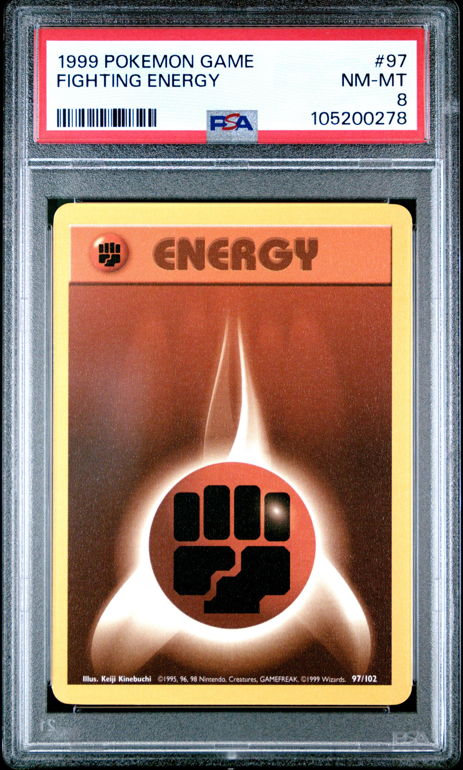 FIGHTING ENERGY 97/102 Unlimited POKEMON GAME PSA8 NM-MT 8 PSA population 164 <a href=https://www.psacard.com/cert/105200278/psa>https://www.psacard.com/cert/105200278/psa</a>