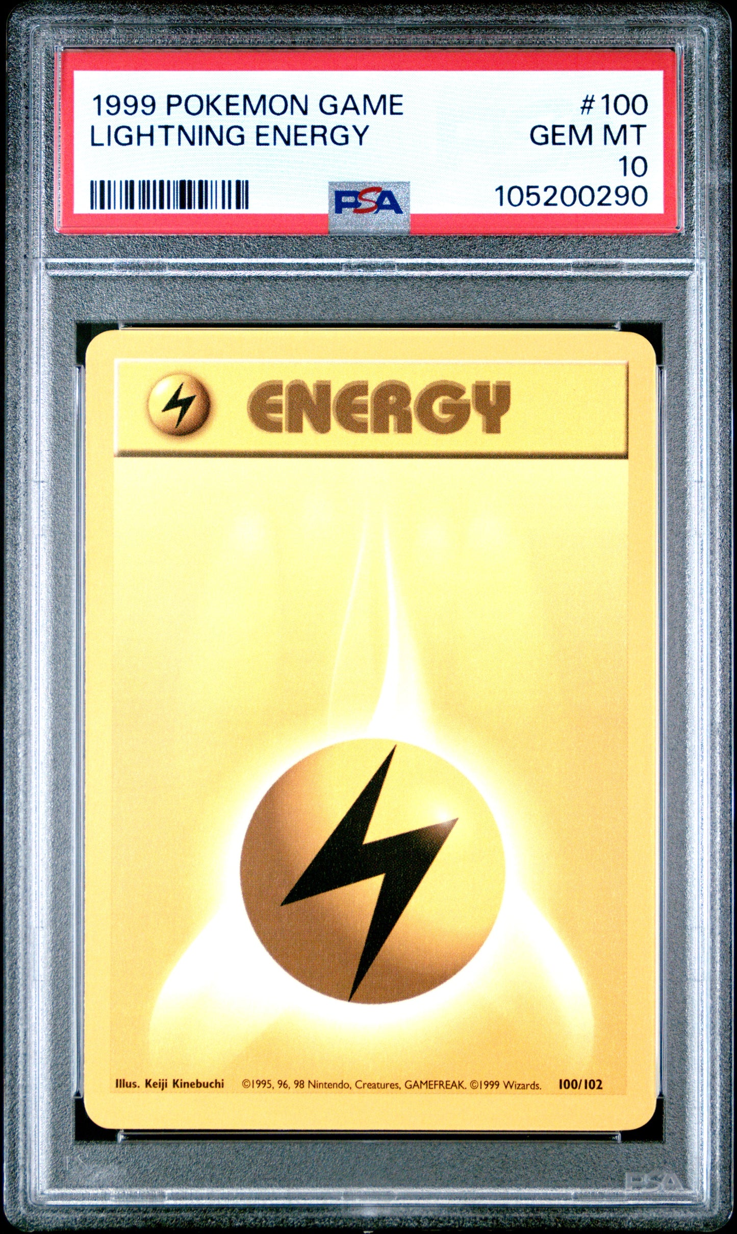 LIGHTNING ENERGY 100/102 Unlimited POKEMON GAME PSA10 GEM MT 10 PSA population 376 <a href=https://www.psacard.com/cert/105200290/psa>https://www.psacard.com/cert/105200290/psa</a>