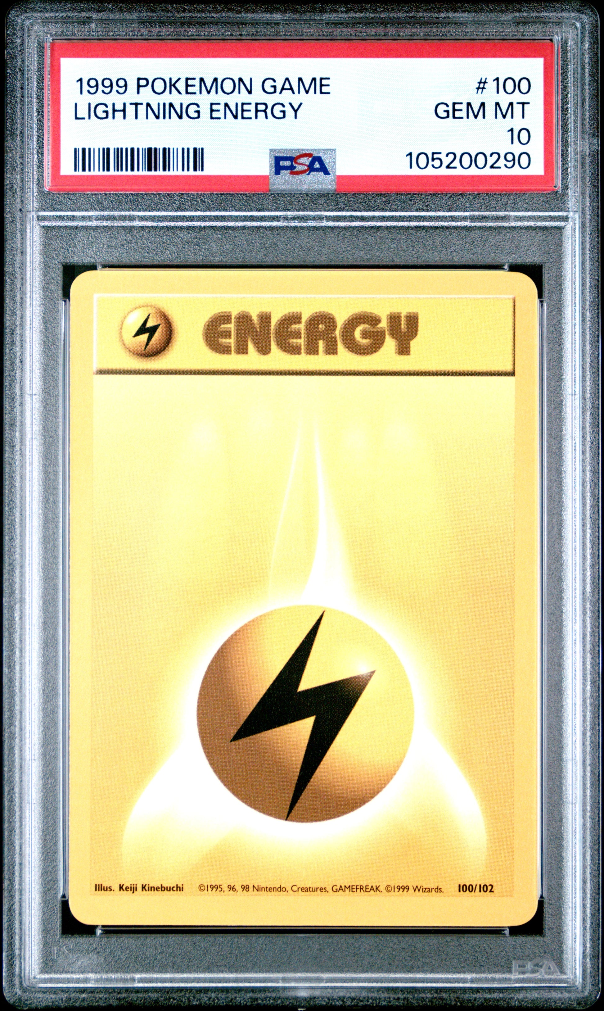 LIGHTNING ENERGY 100/102 Unlimited POKEMON GAME PSA10 GEM MT 10 PSA population 376 <a href=https://www.psacard.com/cert/105200290/psa>https://www.psacard.com/cert/105200290/psa</a>