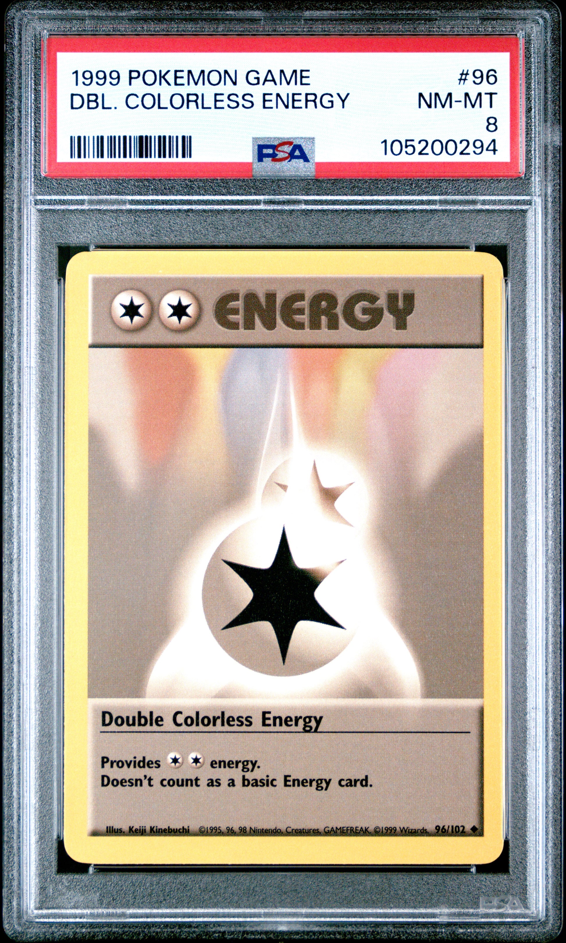 DBL. COLORLESS ENERGY 96/102 Unlimited POKEMON GAME PSA8 NM-MT 8 PSA population 175 <a href=https://www.psacard.com/cert/105200294/psa>https://www.psacard.com/cert/105200294/psa</a>