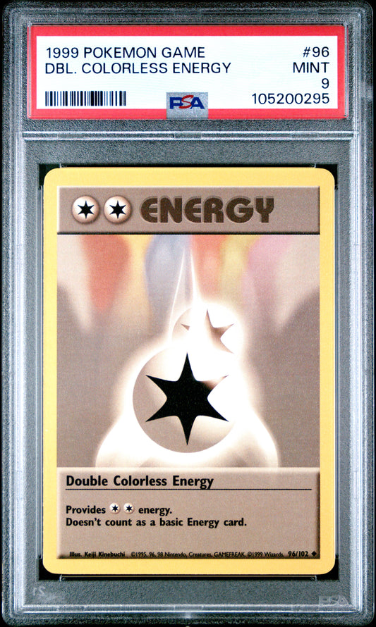 DBL. COLORLESS ENERGY 96/102 Unlimited POKEMON GAME PSA9 MINT 9 PSA population 290 <a href=https://www.psacard.com/cert/105200295/psa>https://www.psacard.com/cert/105200295/psa</a>