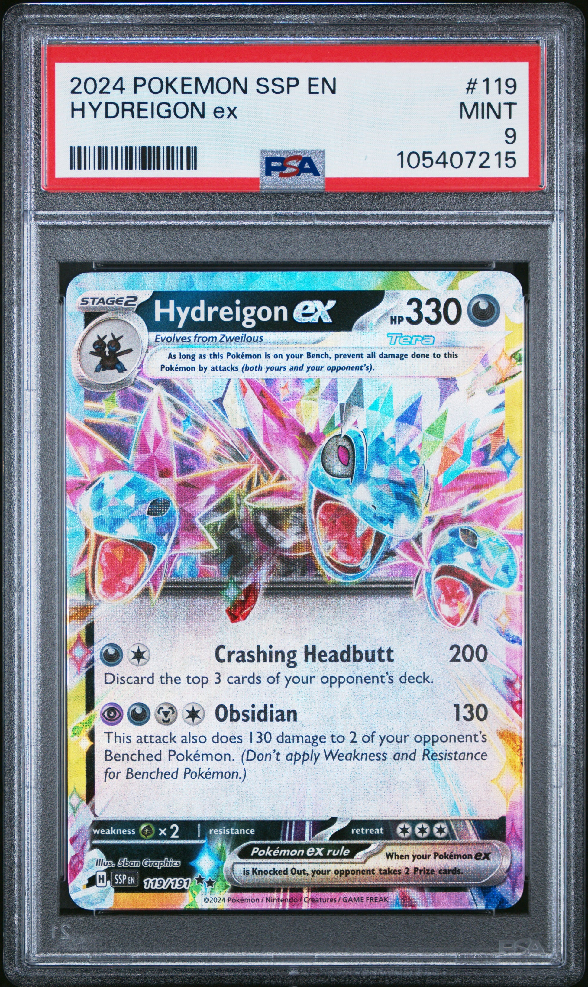 HYDREIGON EX 119/191 Common POKEMON SSP EN-SURGING SPARKS PSA9 MINT 9 PSA population 300 <a href=https://www.psacard.com/cert/105407215/psa>https://www.psacard.com/cert/105407215/psa</a>