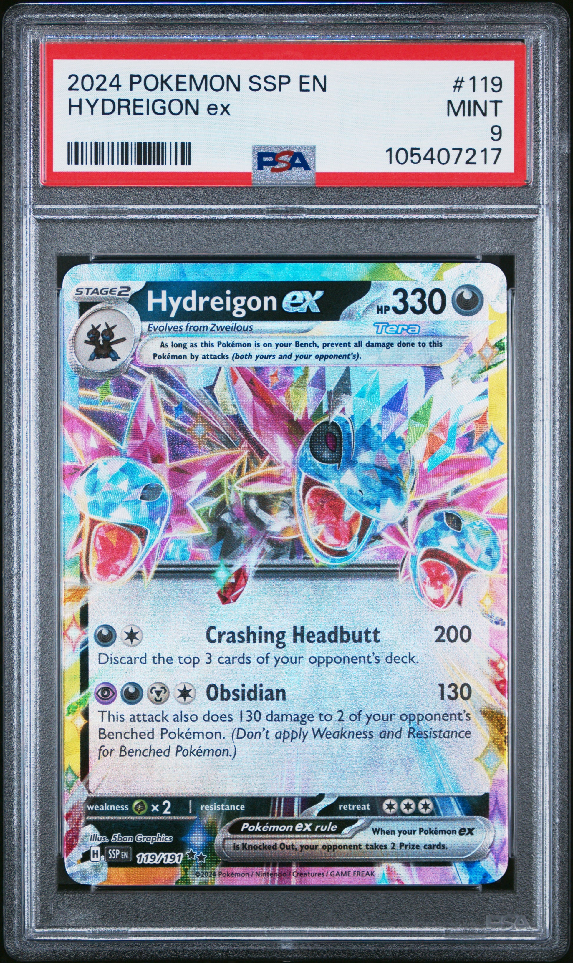 HYDREIGON EX 119/191 Common POKEMON SSP EN-SURGING SPARKS PSA9 MINT 9 PSA population 300 <a href=https://www.psacard.com/cert/105407217/psa>https://www.psacard.com/cert/105407217/psa</a>