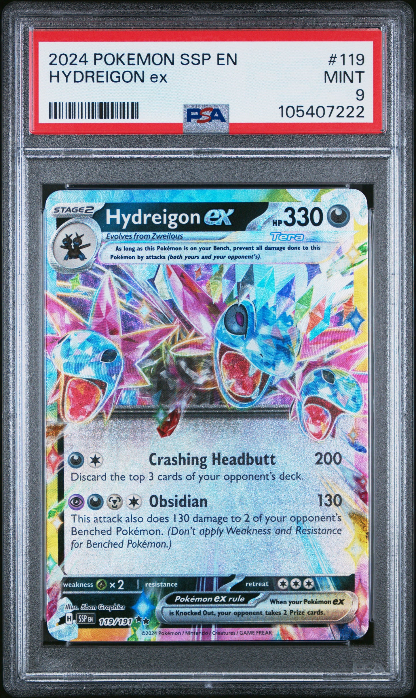 HYDREIGON EX 119/191 Common POKEMON SSP EN-SURGING SPARKS PSA9 MINT 9 PSA population 300 <a href=https://www.psacard.com/cert/105407222/psa>https://www.psacard.com/cert/105407222/psa</a>