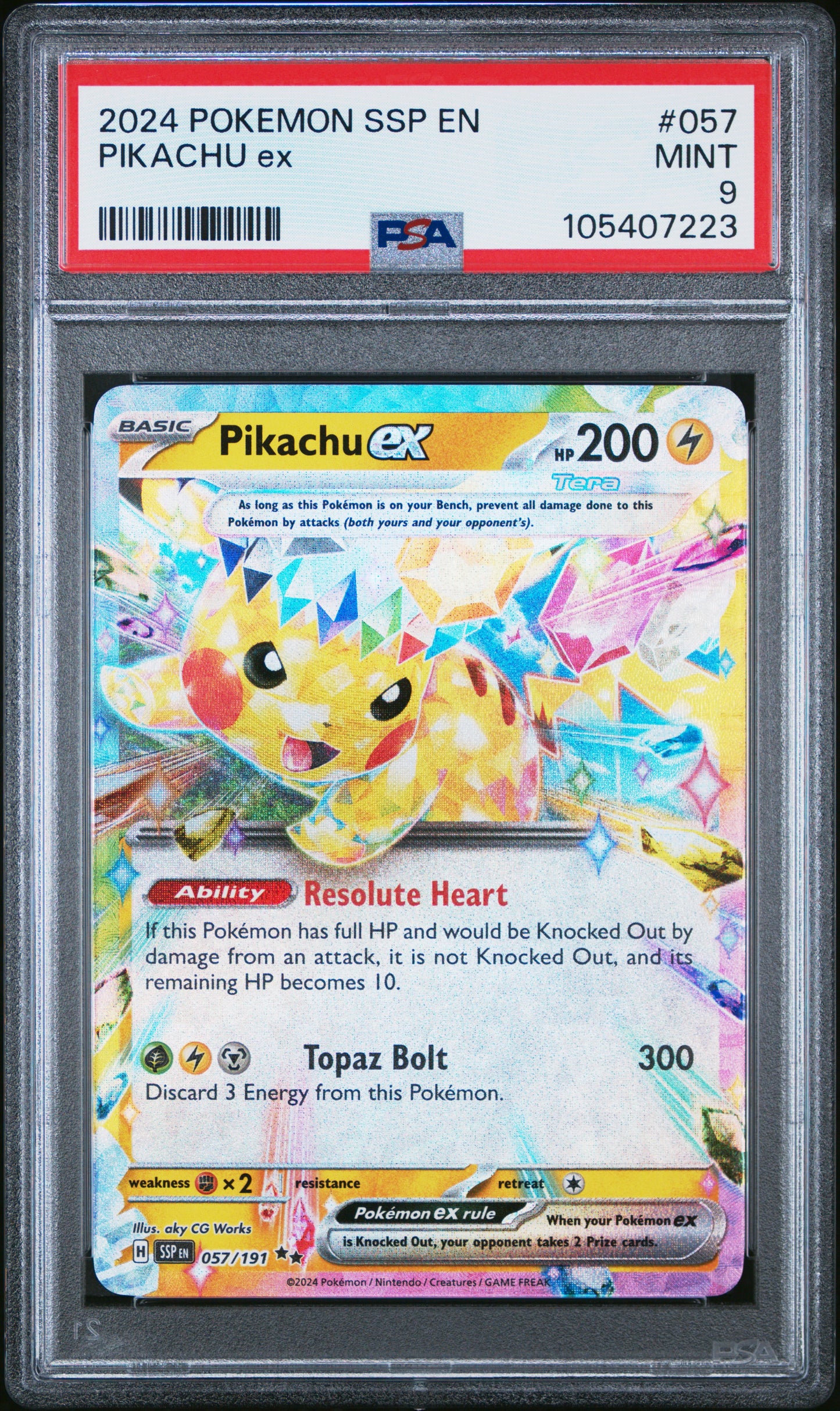 PIKACHU EX 57/191 Common POKEMON SSP EN-SURGING SPARKS PSA9 MINT 9 PSA population 4963 <a href=https://www.psacard.com/cert/105407223/psa>https://www.psacard.com/cert/105407223/psa</a>