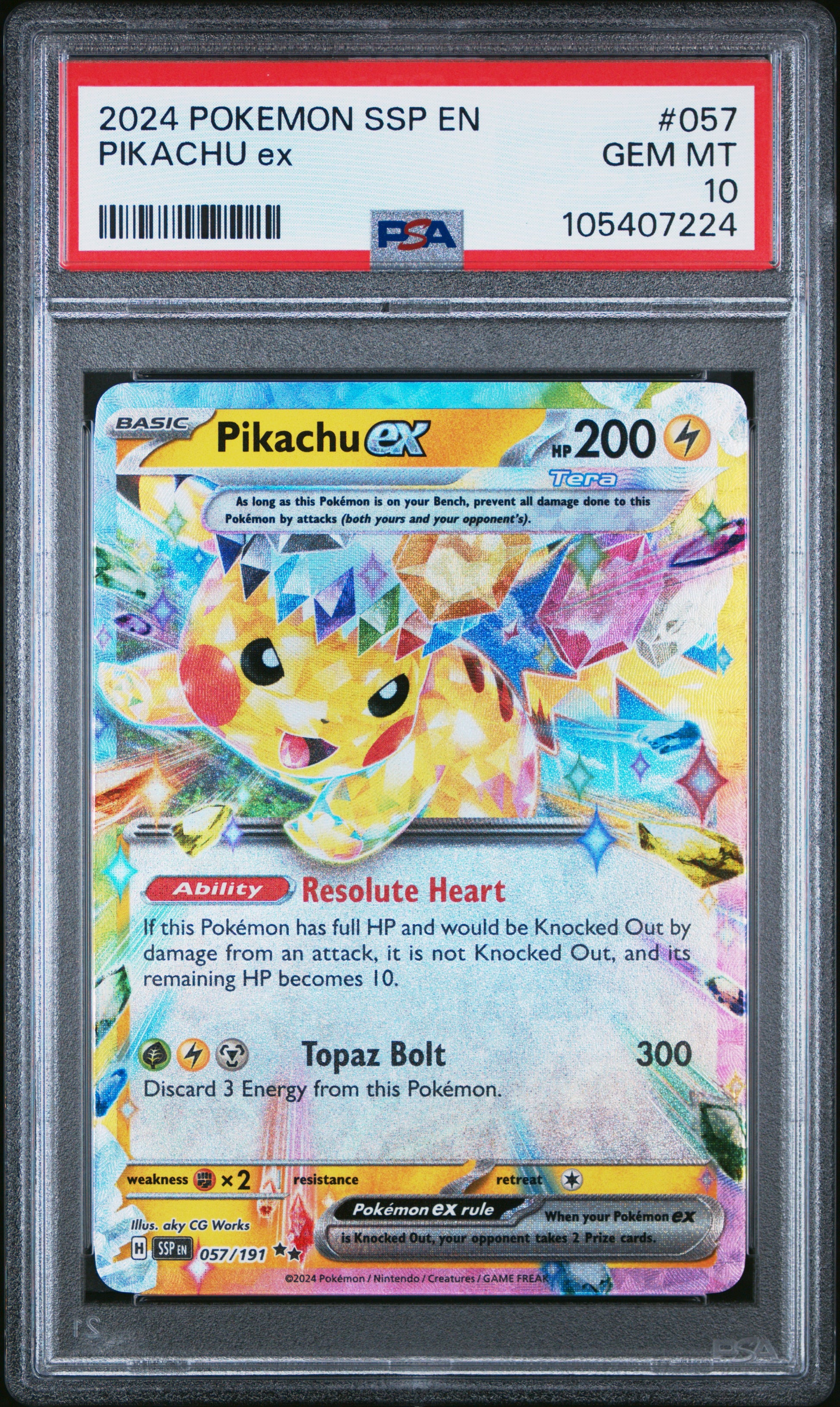 PIKACHU EX 57/191 Common POKEMON SSP EN-SURGING SPARKS PSA10 GEM MT 10 PSA population 4629 <a href=https://www.psacard.com/cert/105407224/psa>https://www.psacard.com/cert/105407224/psa</a>