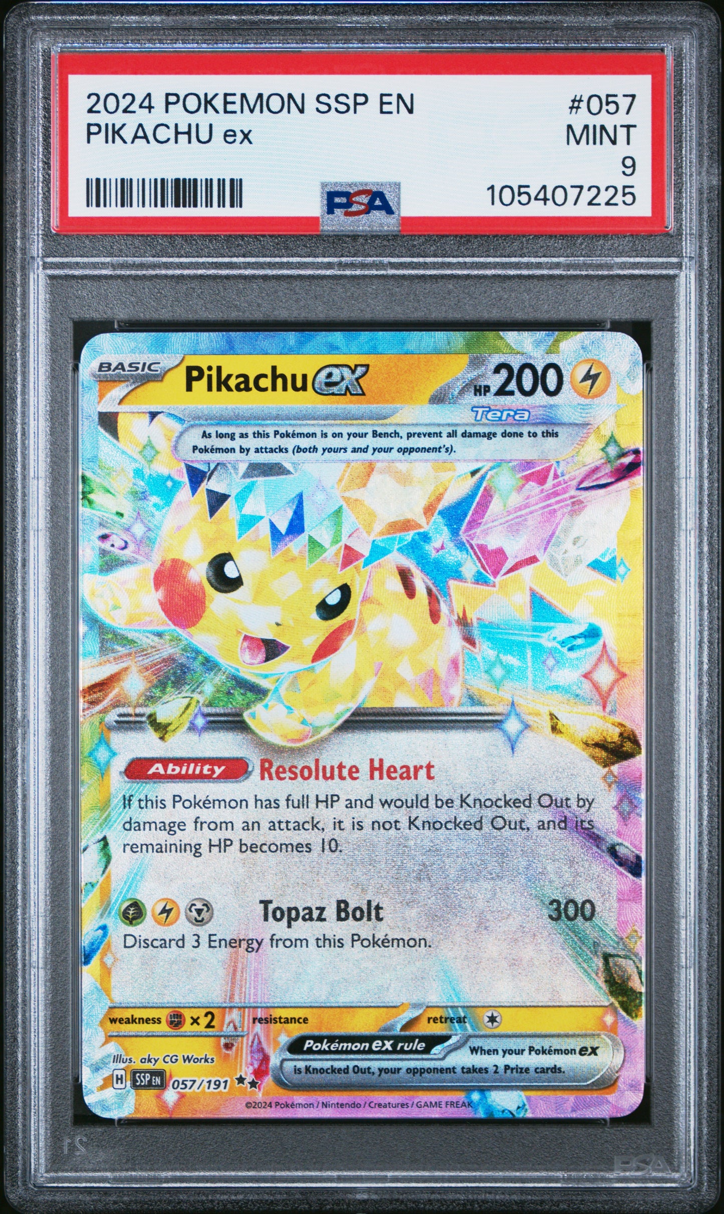 PIKACHU EX 57/191 Common POKEMON SSP EN-SURGING SPARKS PSA9 MINT 9 PSA population 4963 <a href=https://www.psacard.com/cert/105407225/psa>https://www.psacard.com/cert/105407225/psa</a>