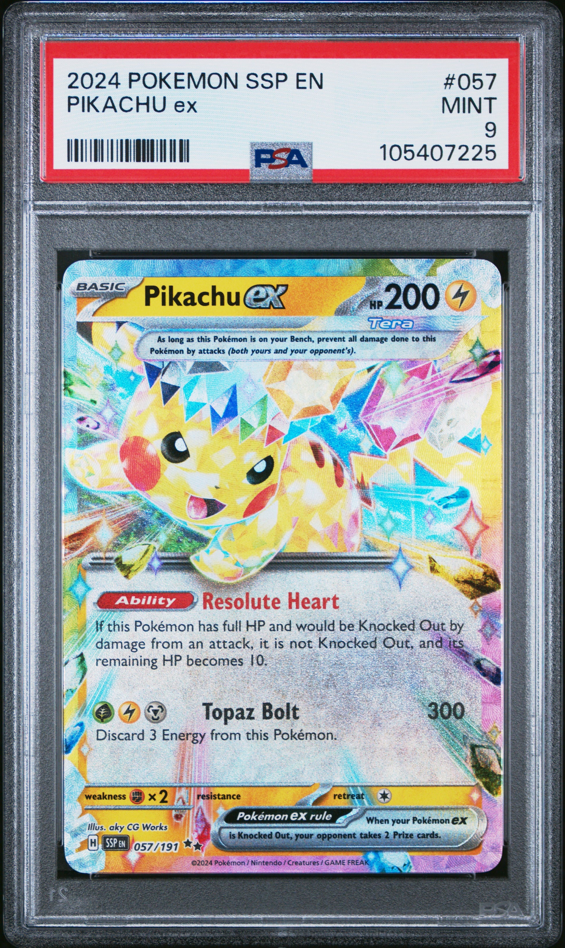 PIKACHU EX 57/191 Common POKEMON SSP EN-SURGING SPARKS PSA9 MINT 9 PSA population 4963 <a href=https://www.psacard.com/cert/105407225/psa>https://www.psacard.com/cert/105407225/psa</a>