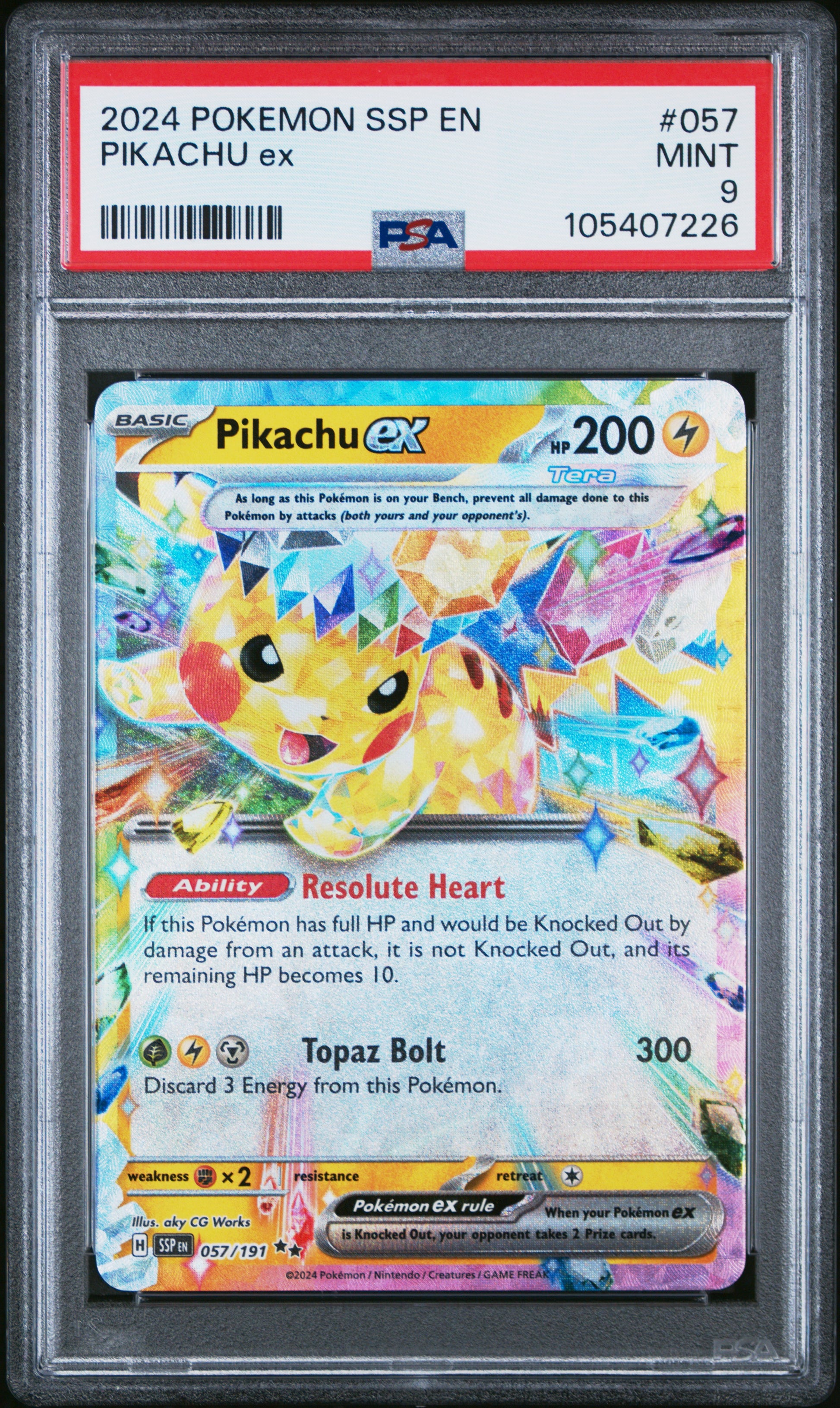 PIKACHU EX 57/191 Common POKEMON SSP EN-SURGING SPARKS PSA9 MINT 9 PSA population 4963 <a href=https://www.psacard.com/cert/105407226/psa>https://www.psacard.com/cert/105407226/psa</a>