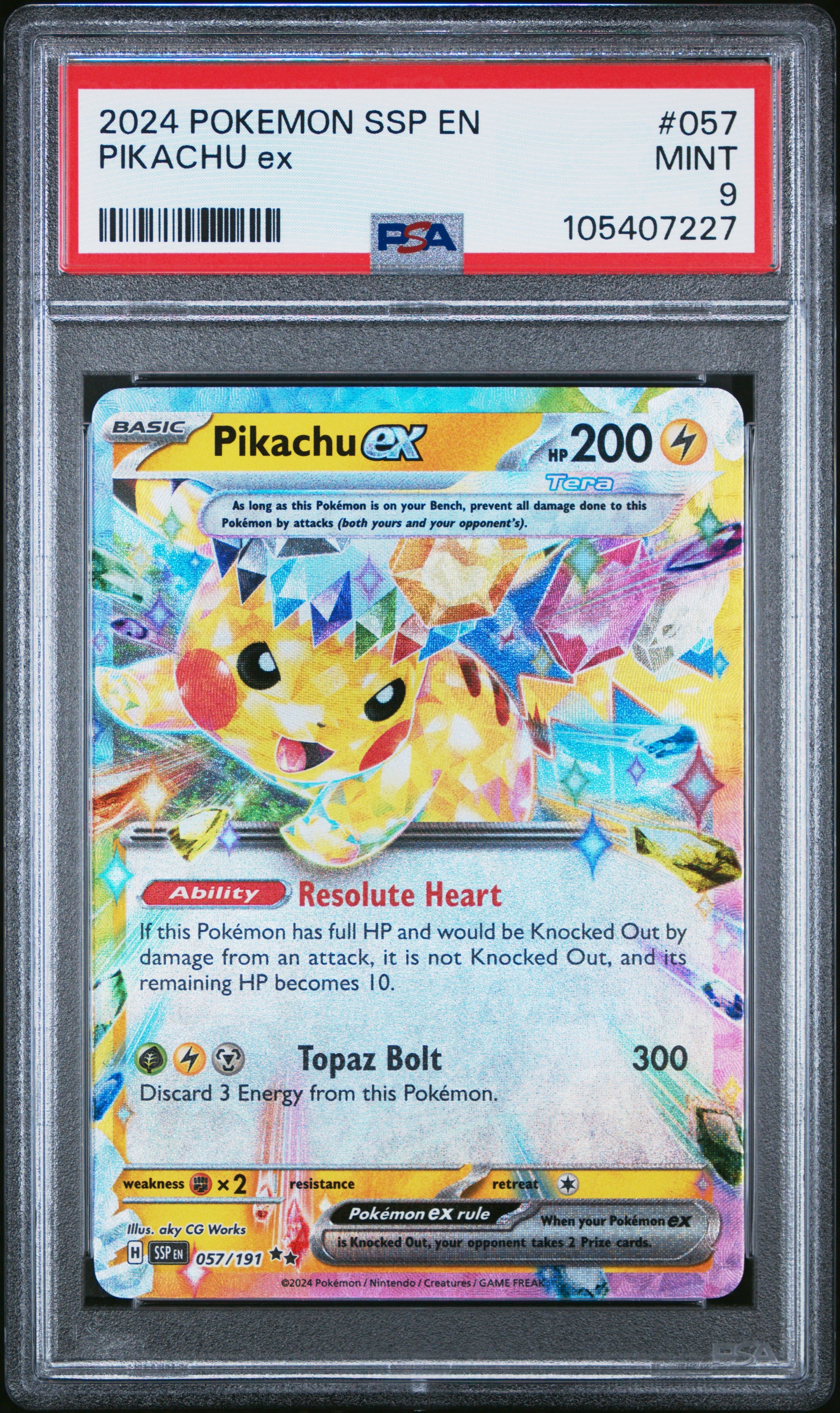 PIKACHU EX 57/191 Common POKEMON SSP EN-SURGING SPARKS PSA9 MINT 9 PSA population 4963 <a href=https://www.psacard.com/cert/105407227/psa>https://www.psacard.com/cert/105407227/psa</a>