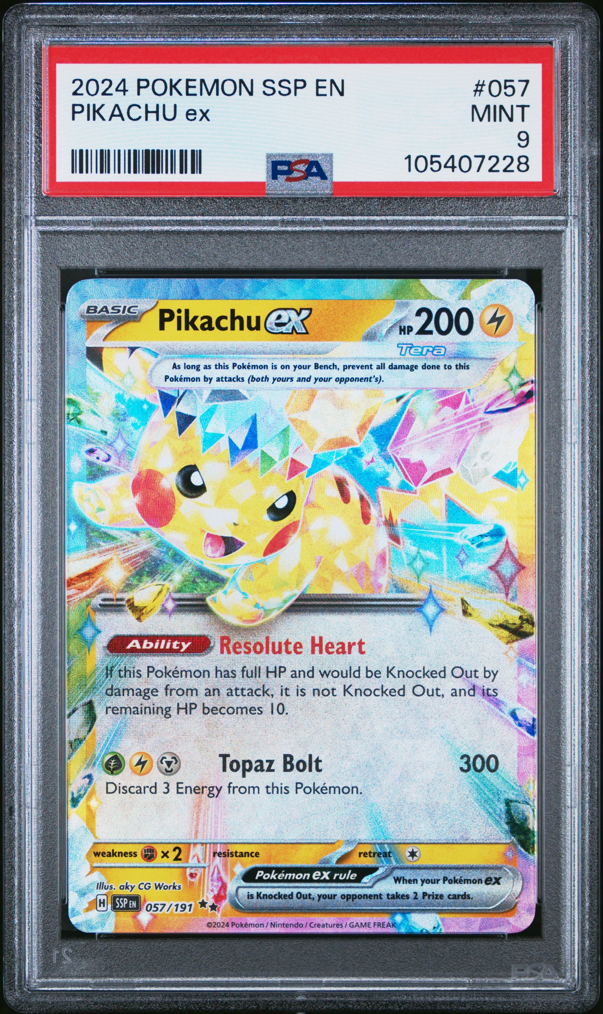 PIKACHU EX 57/191 Common POKEMON SSP EN-SURGING SPARKS PSA9 MINT 9 PSA population 4963 <a href=https://www.psacard.com/cert/105407228/psa>https://www.psacard.com/cert/105407228/psa</a>