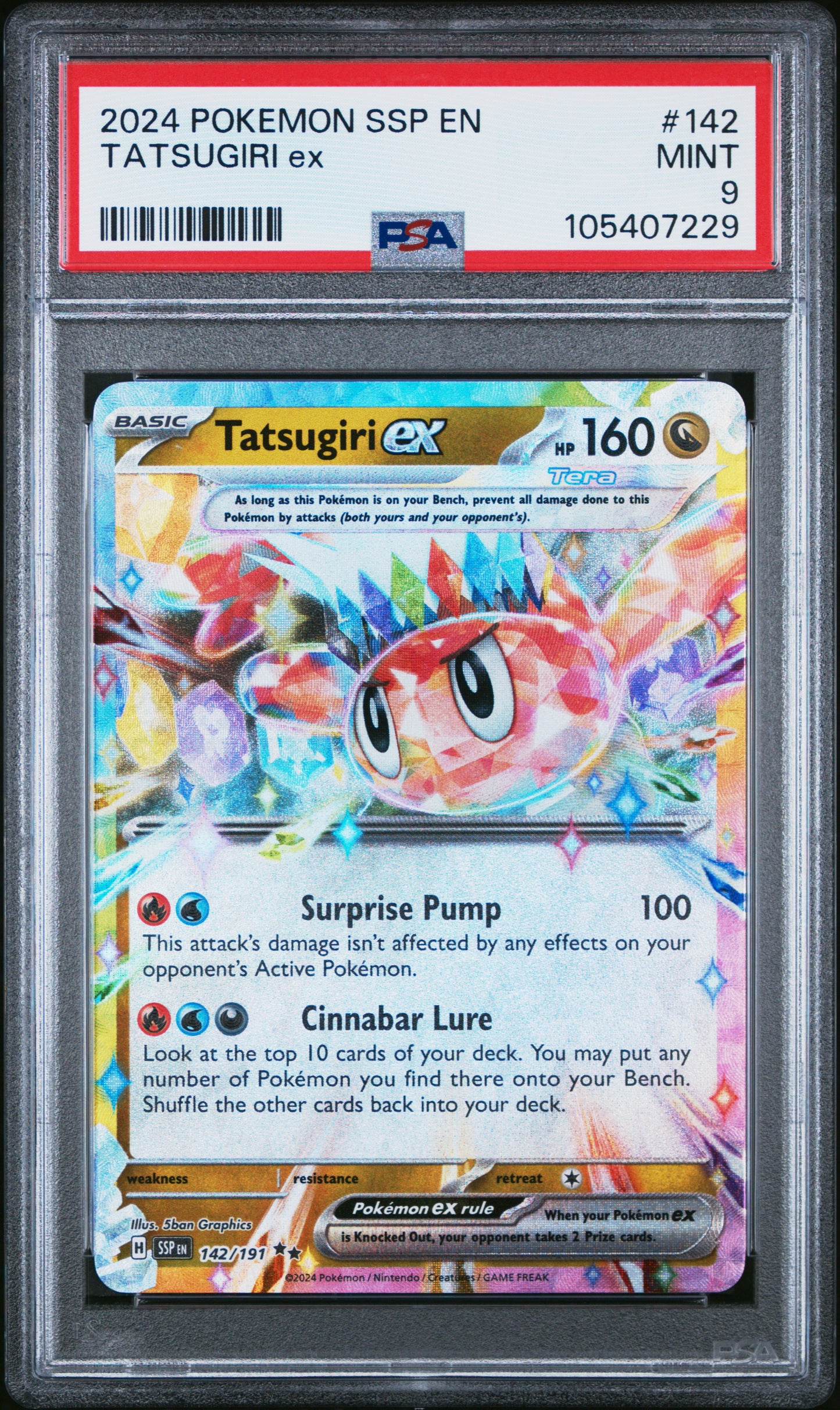 TATSUGIRI EX 142/191 Common POKEMON SSP EN-SURGING SPARKS PSA9 MINT 9 PSA population 162 <a href=https://www.psacard.com/cert/105407229/psa>https://www.psacard.com/cert/105407229/psa</a>