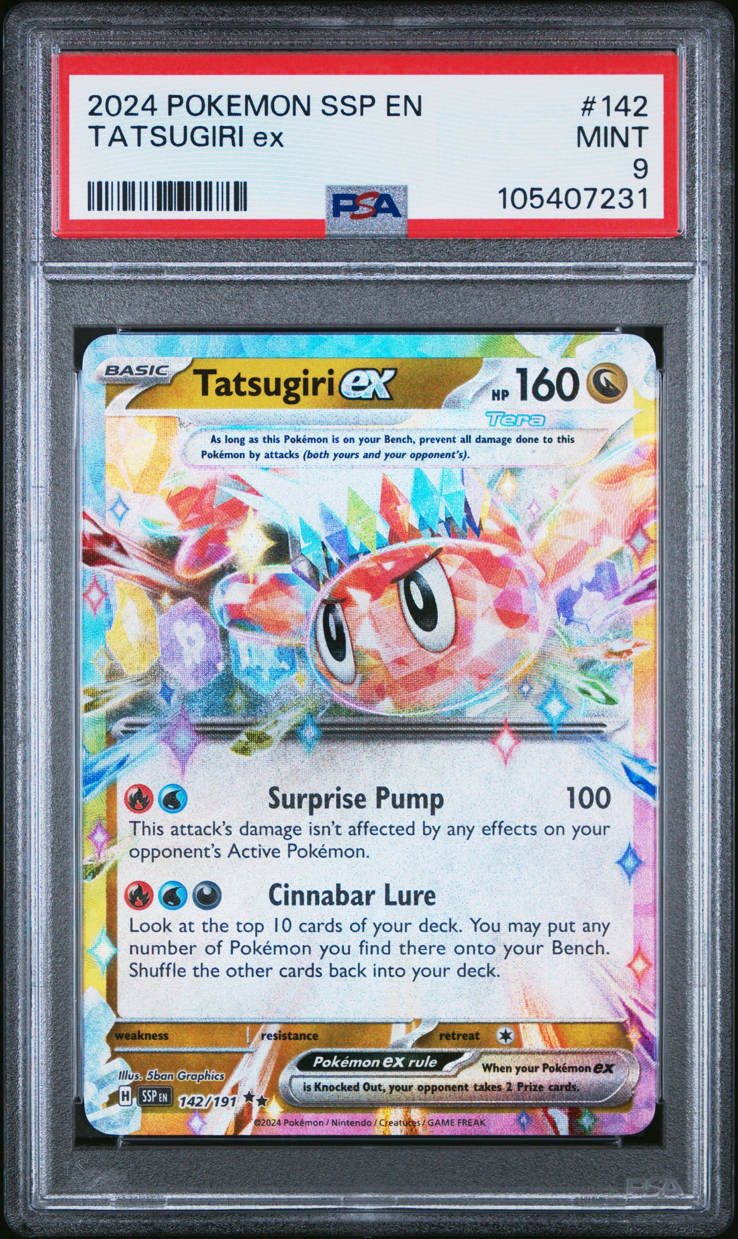 TATSUGIRI EX 142/191 Common POKEMON SSP EN-SURGING SPARKS PSA9 MINT 9 PSA population 162 <a href=https://www.psacard.com/cert/105407231/psa>https://www.psacard.com/cert/105407231/psa</a>