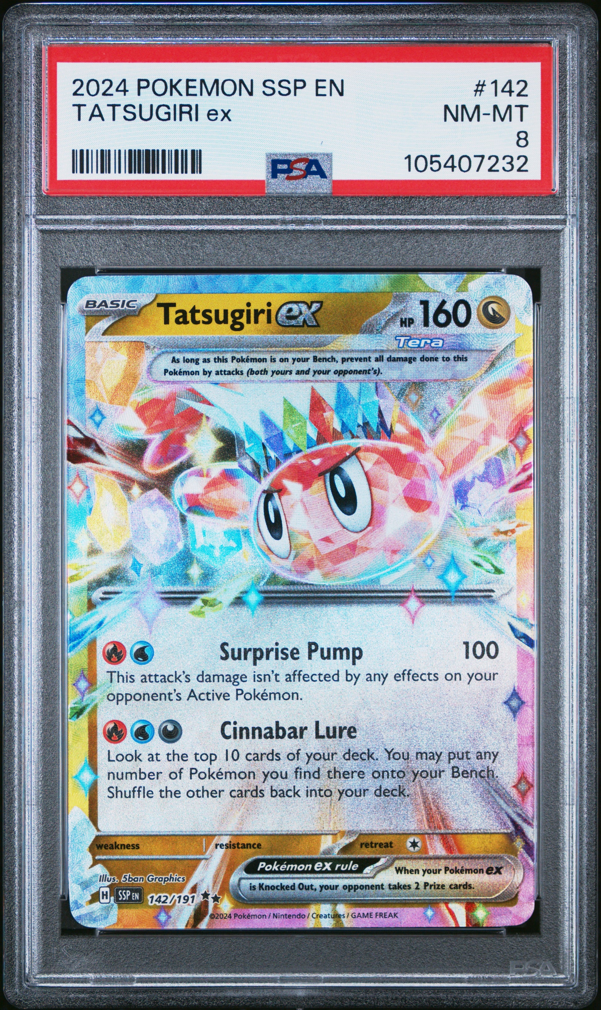 TATSUGIRI EX 142/191 Common POKEMON SSP EN-SURGING SPARKS PSA8 NM-MT 8 PSA population 33 <a href=https://www.psacard.com/cert/105407232/psa>https://www.psacard.com/cert/105407232/psa</a>