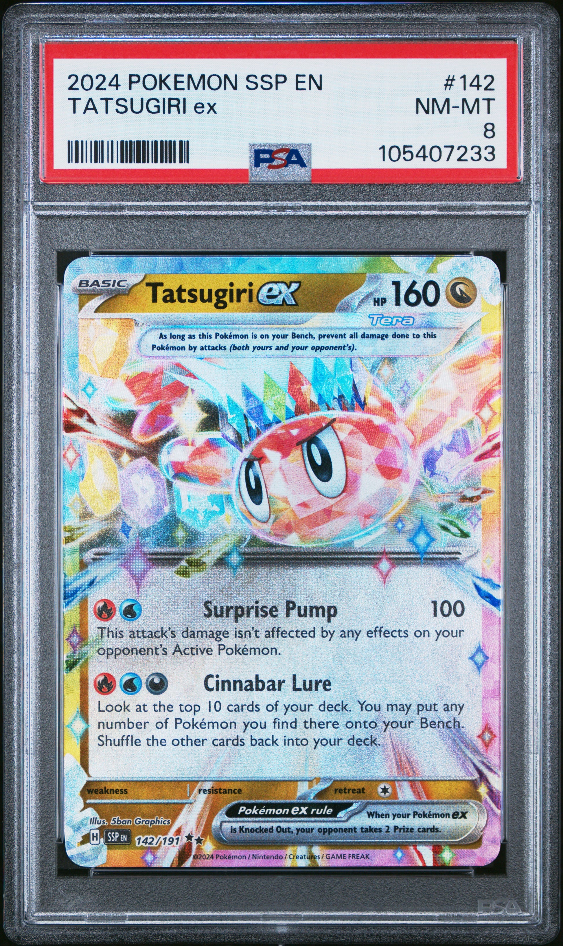 TATSUGIRI EX 142/191 Common POKEMON SSP EN-SURGING SPARKS PSA8 NM-MT 8 PSA population 33 <a href=https://www.psacard.com/cert/105407233/psa>https://www.psacard.com/cert/105407233/psa</a>