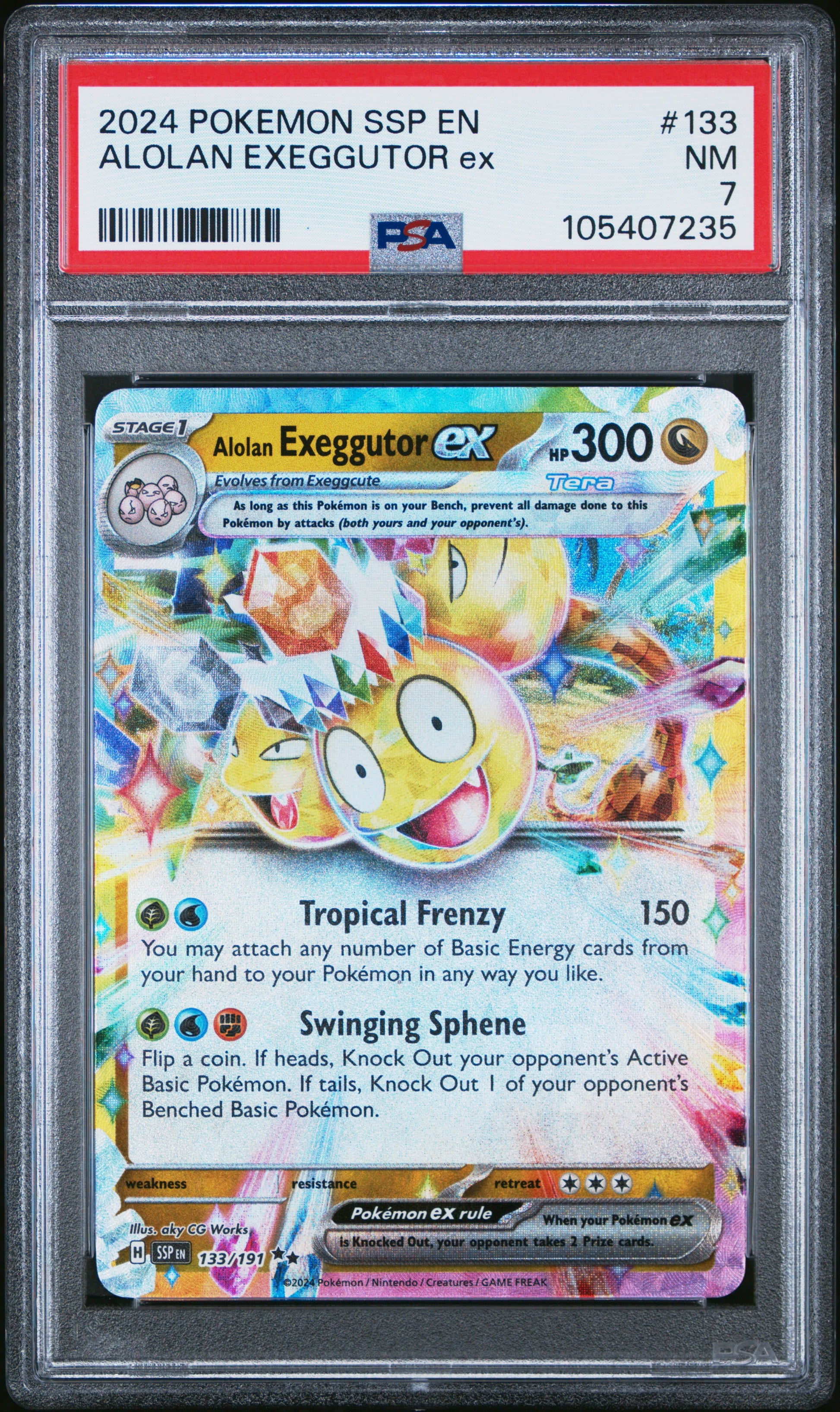 ALOLAN EXEGGUTOR EX 133/191 Common POKEMON SSP EN-SURGING SPARKS PSA7 NM 7 PSA population 5 <a href=https://www.psacard.com/cert/105407235/psa>https://www.psacard.com/cert/105407235/psa</a>