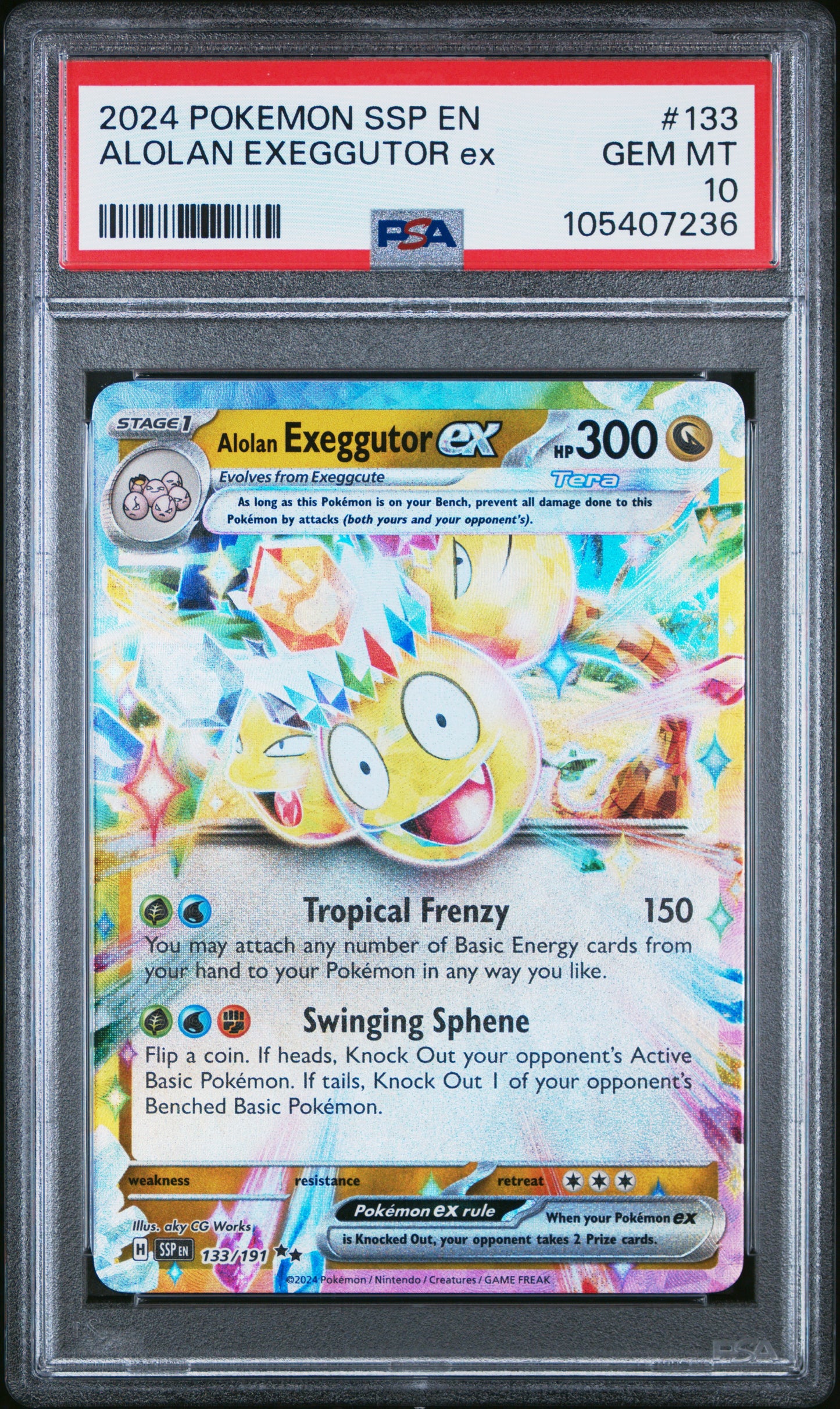 ALOLAN EXEGGUTOR EX 133/191 Common POKEMON SSP EN-SURGING SPARKS PSA10 GEM MT 10 PSA population 201 <a href=https://www.psacard.com/cert/105407236/psa>https://www.psacard.com/cert/105407236/psa</a>