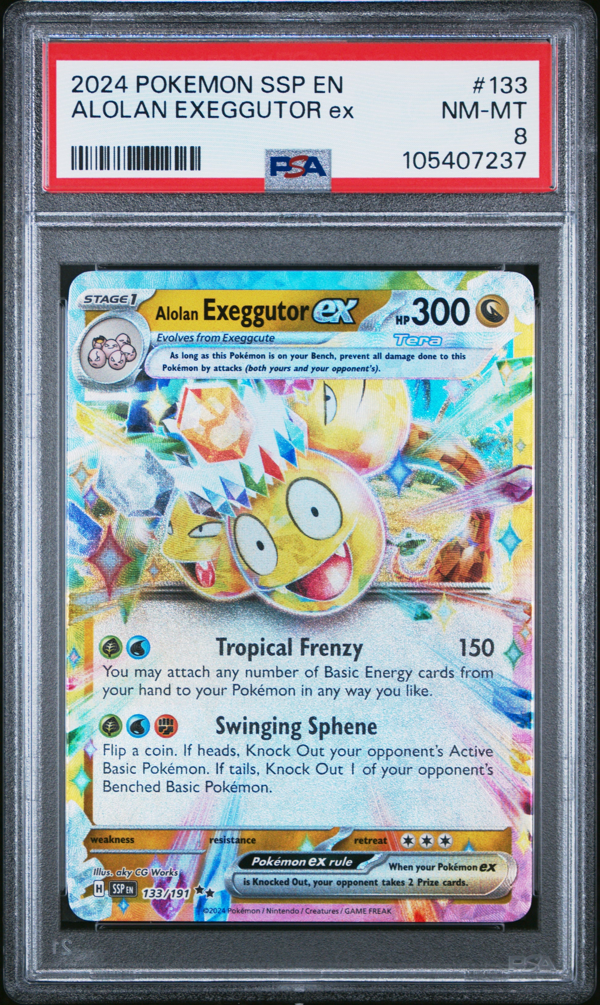 ALOLAN EXEGGUTOR EX 133/191 Common POKEMON SSP EN-SURGING SPARKS PSA8 NM-MT 8 PSA population 39 <a href=https://www.psacard.com/cert/105407237/psa>https://www.psacard.com/cert/105407237/psa</a>