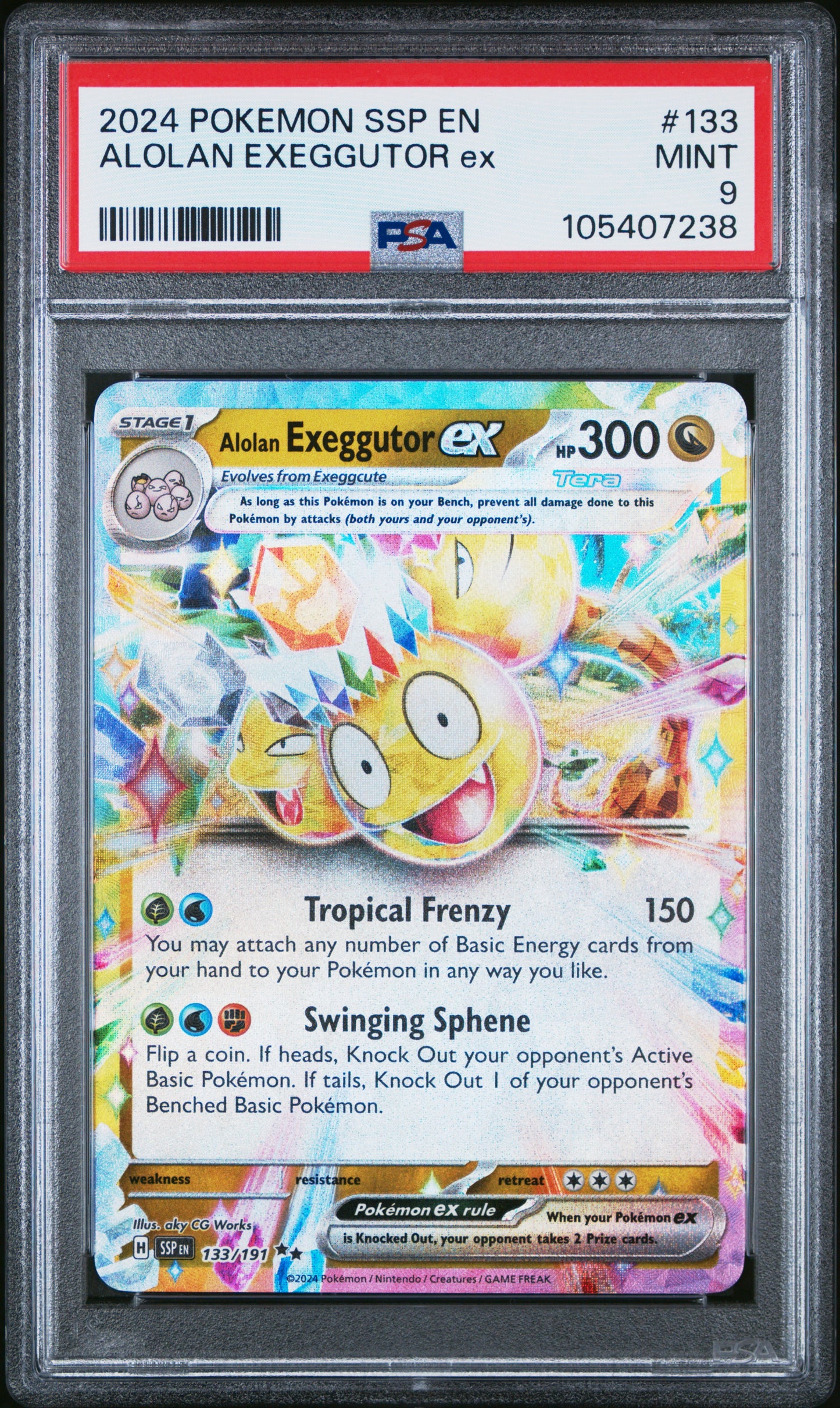 ALOLAN EXEGGUTOR EX 133/191 Common POKEMON SSP EN-SURGING SPARKS PSA9 MINT 9 PSA population 241 <a href=https://www.psacard.com/cert/105407238/psa>https://www.psacard.com/cert/105407238/psa</a>