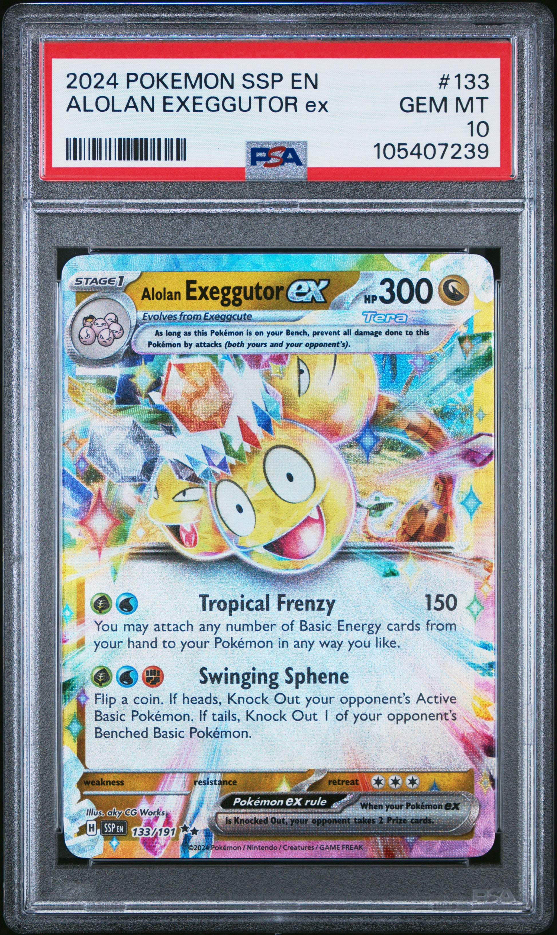 ALOLAN EXEGGUTOR EX 133/191 Common POKEMON SSP EN-SURGING SPARKS PSA10 GEM MT 10 PSA population 201 <a href=https://www.psacard.com/cert/105407239/psa>https://www.psacard.com/cert/105407239/psa</a>